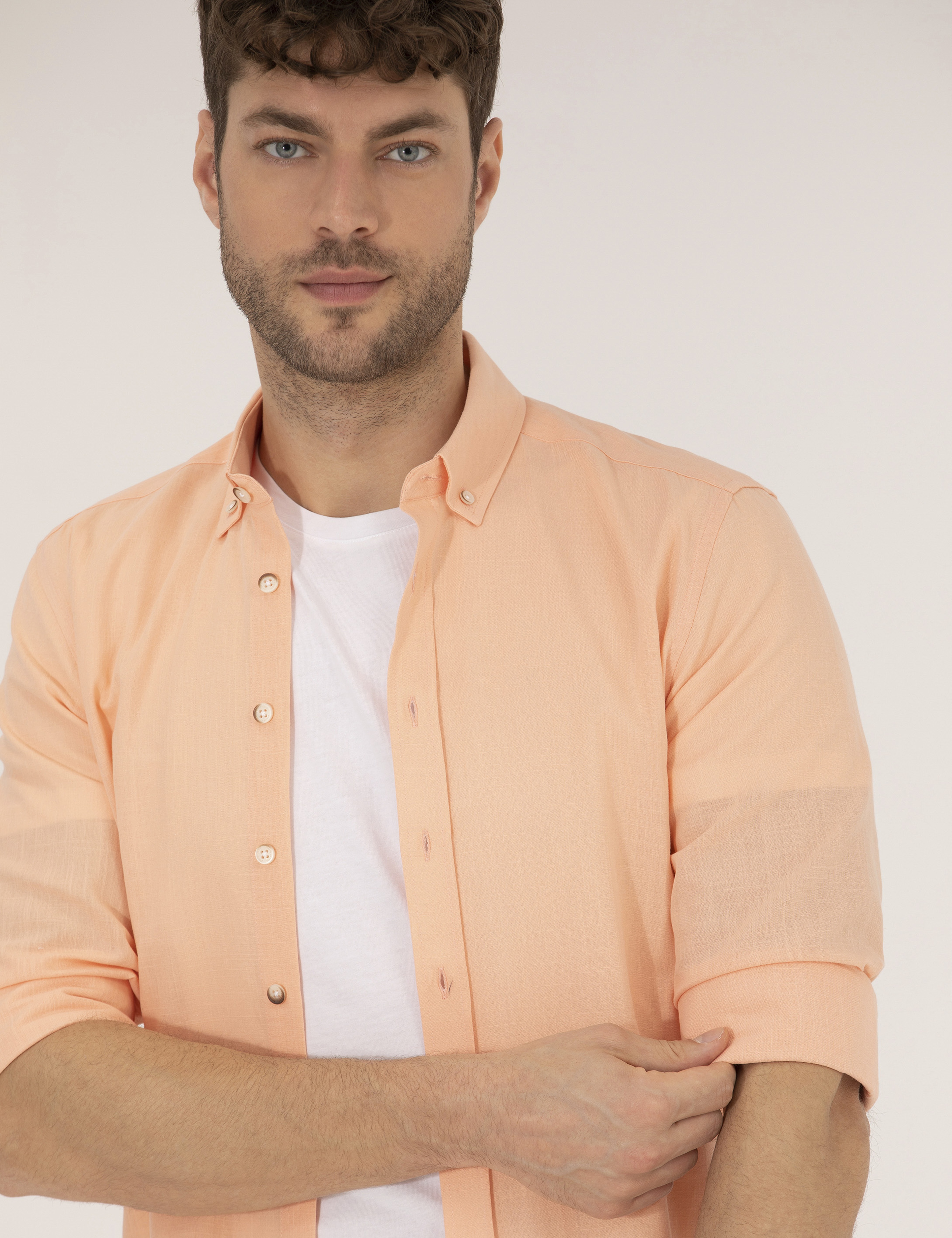Turuncu Slim Fit Uzun Kollu Gömlek - Image 1