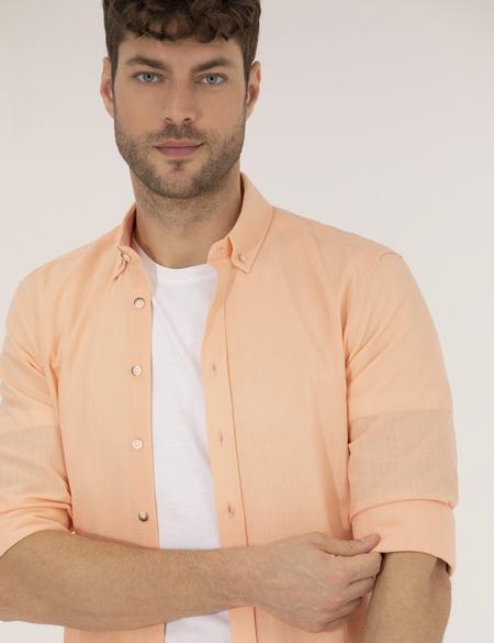 Turuncu Slim Fit Uzun Kollu Gömlek - 50268183098