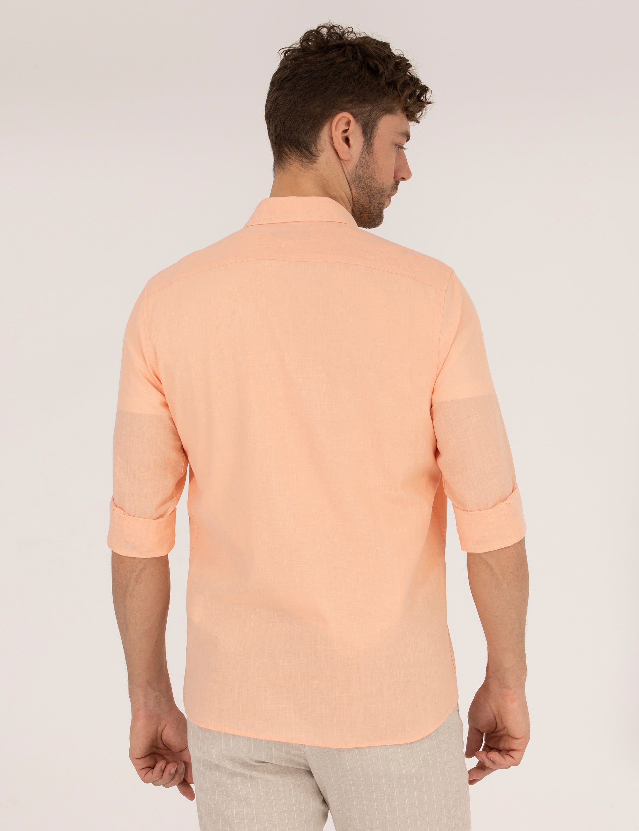 Turuncu Slim Fit Uzun Kollu Gömlek
