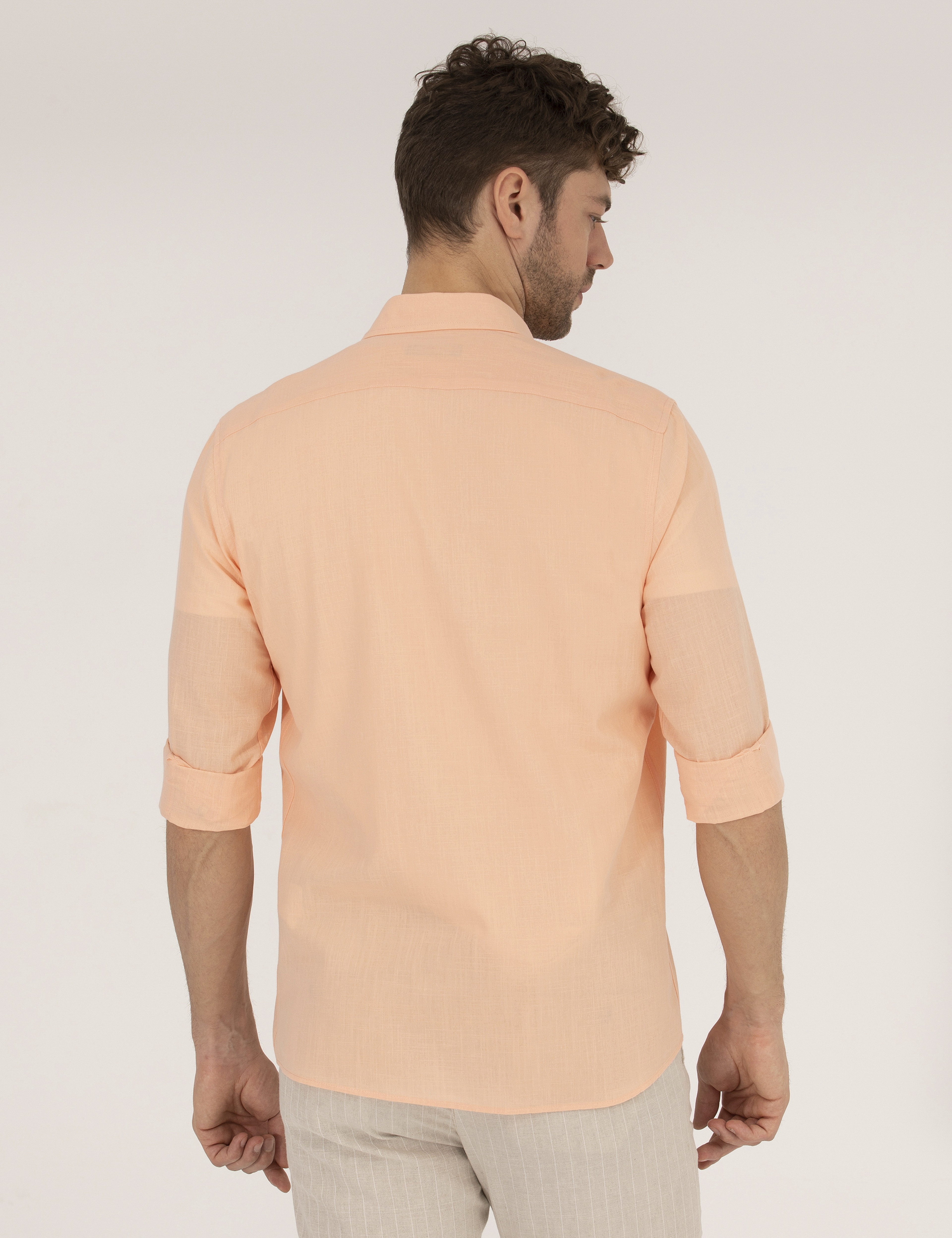 Turuncu Slim Fit Uzun Kollu Gömlek - Image 4