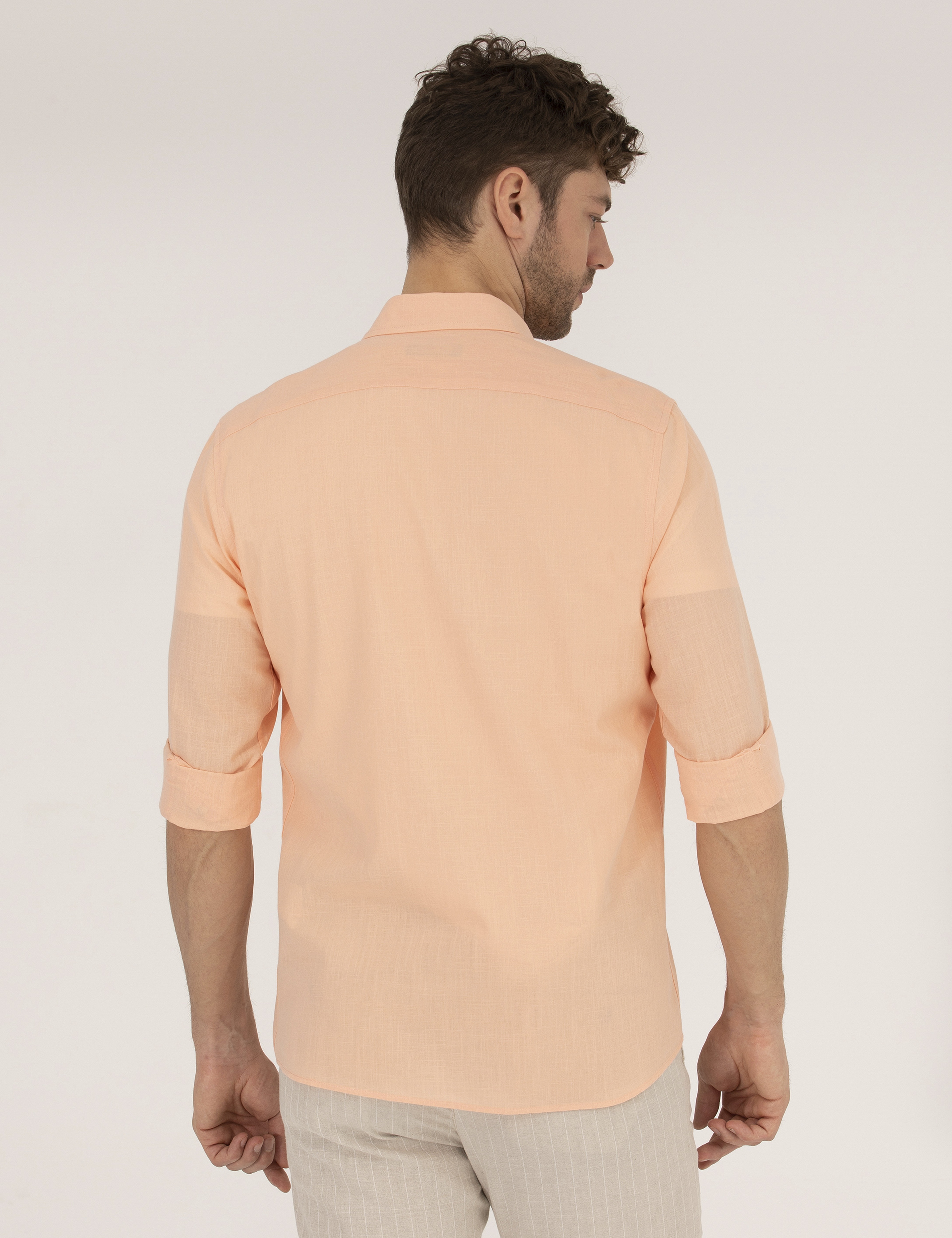 Turuncu Slim Fit Uzun Kollu Gömlek