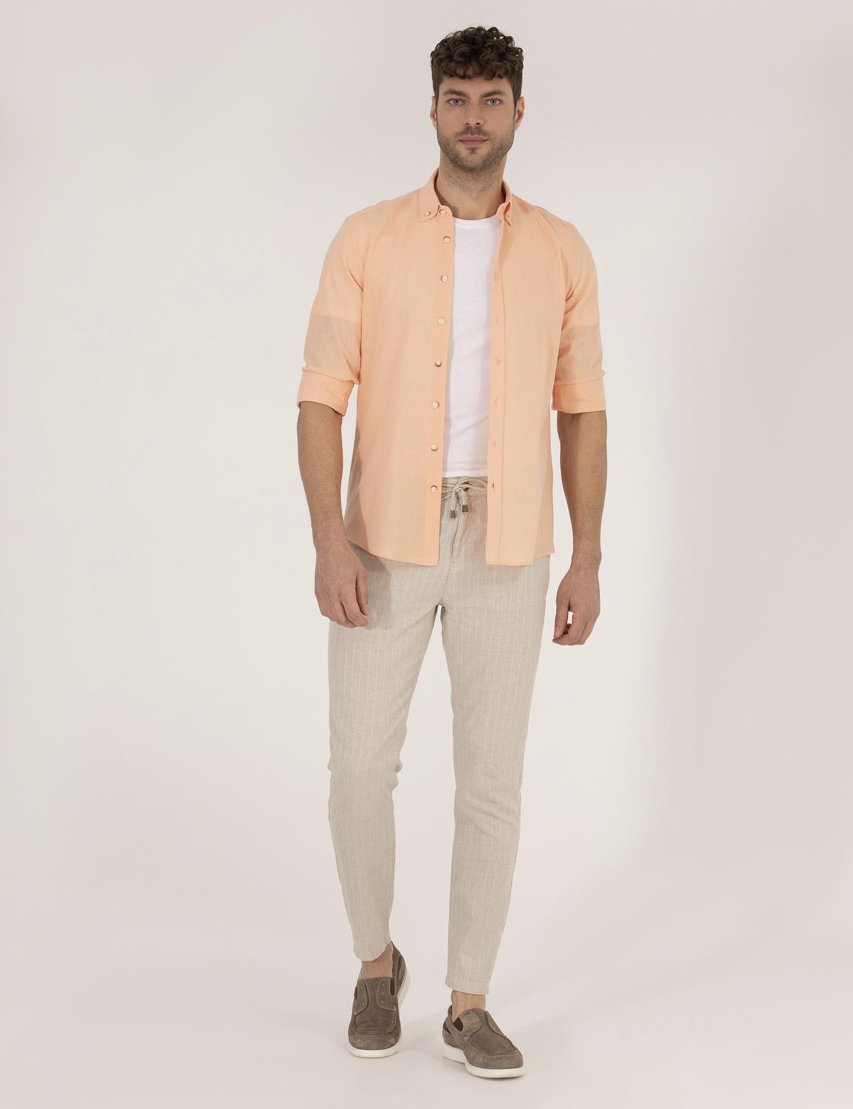 Turuncu Slim Fit Uzun Kollu Gömlek - 50268183098