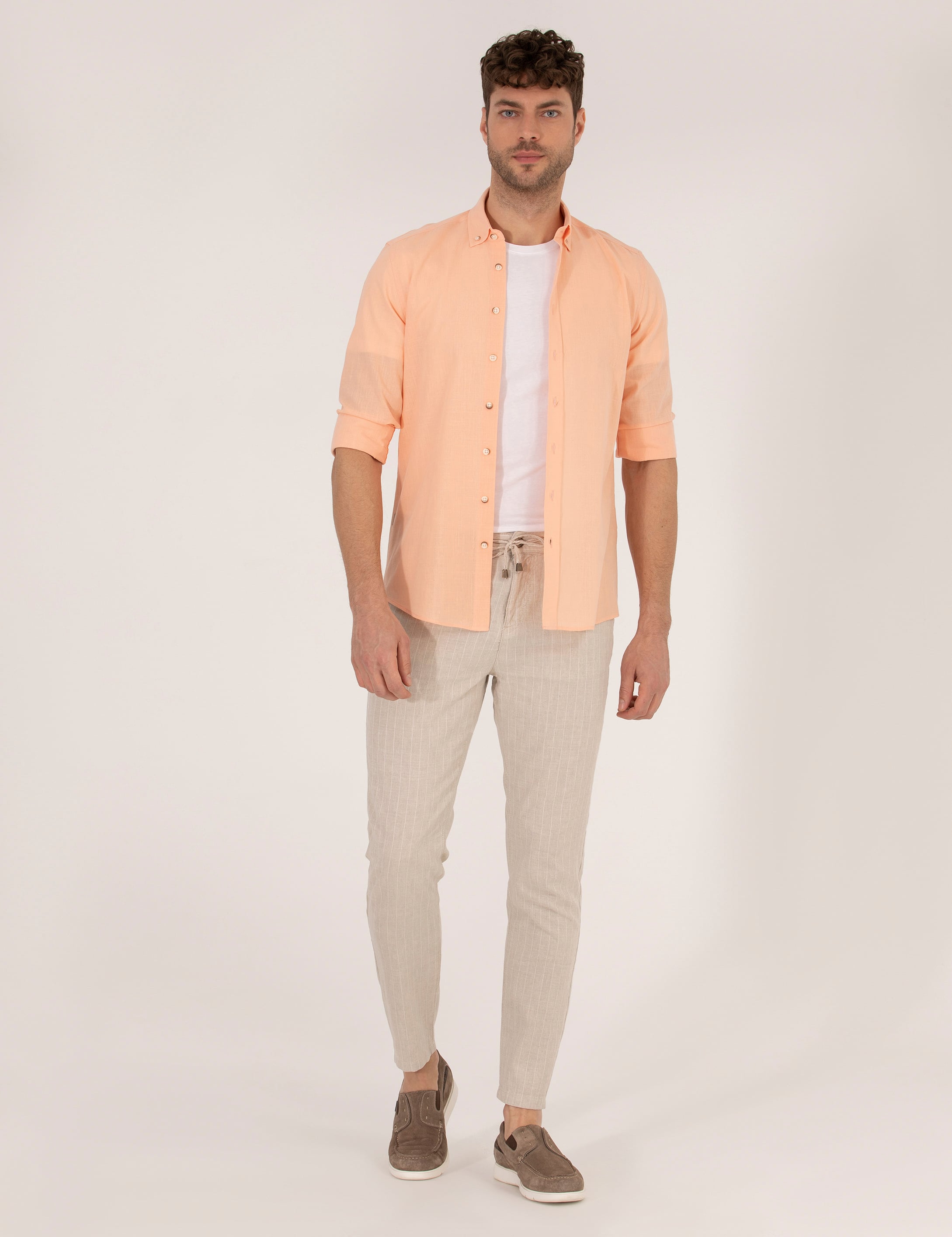 Turuncu Slim Fit Uzun Kollu Gömlek