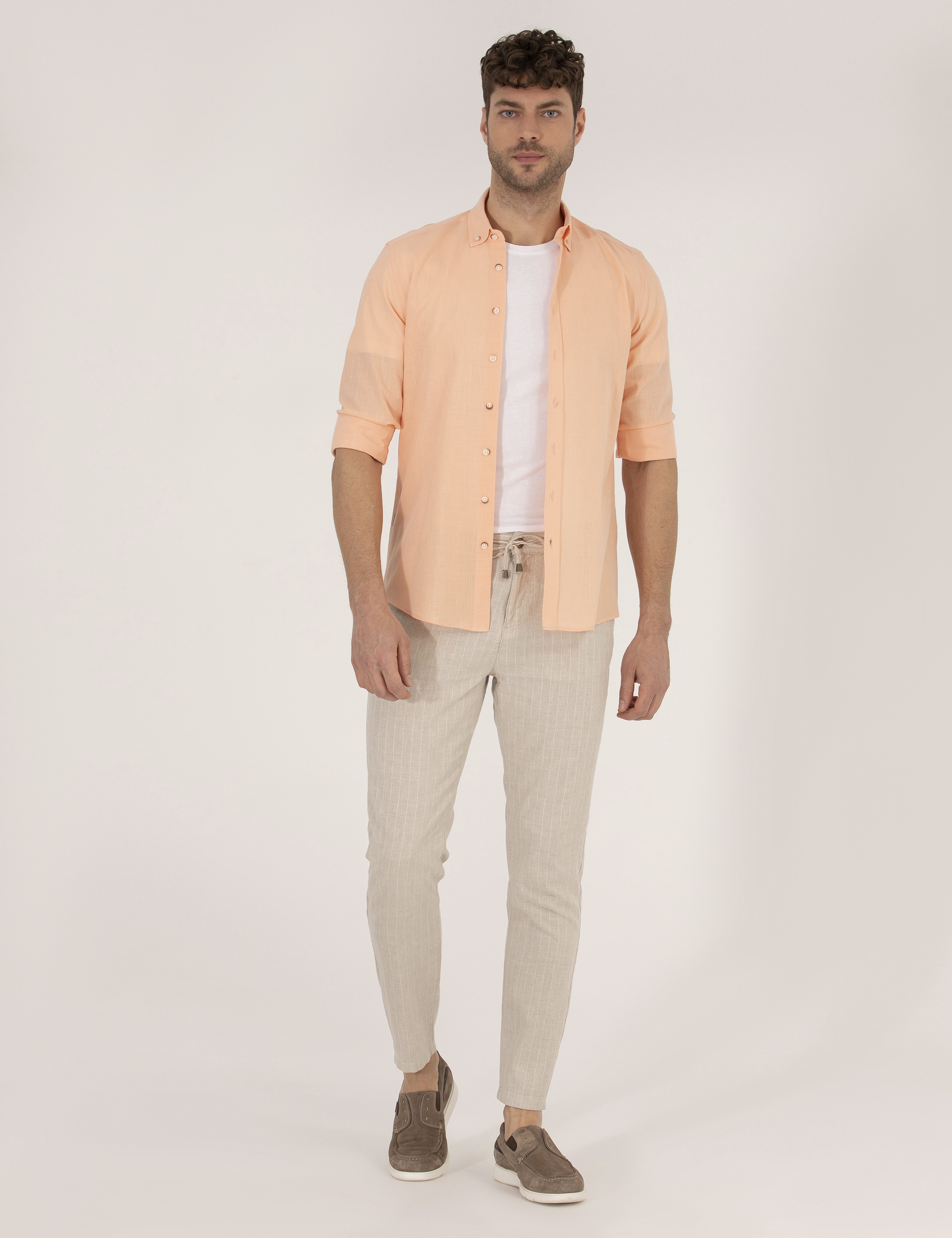 Turuncu Slim Fit Uzun Kollu Gömlek