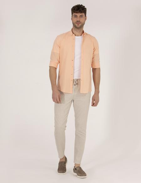 Turuncu Slim Fit Uzun Kollu Gömlek - 50268183098