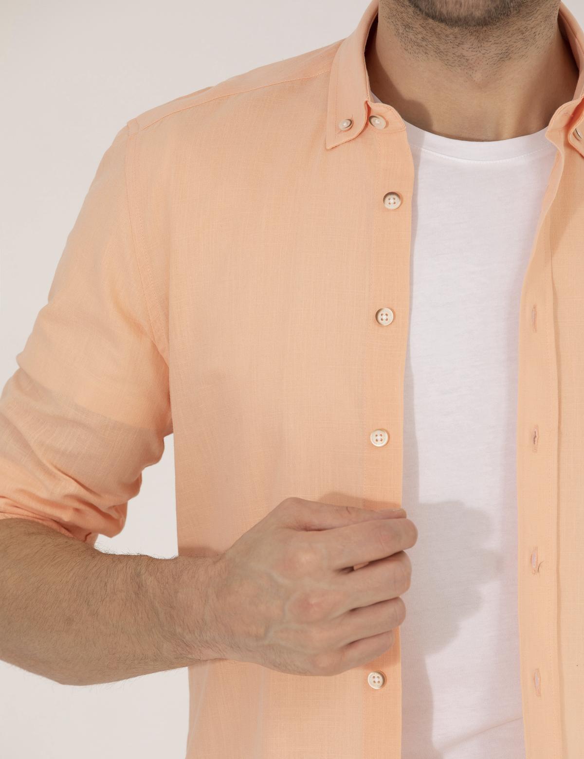 Turuncu Slim Fit Uzun Kollu Gömlek - 50268183098