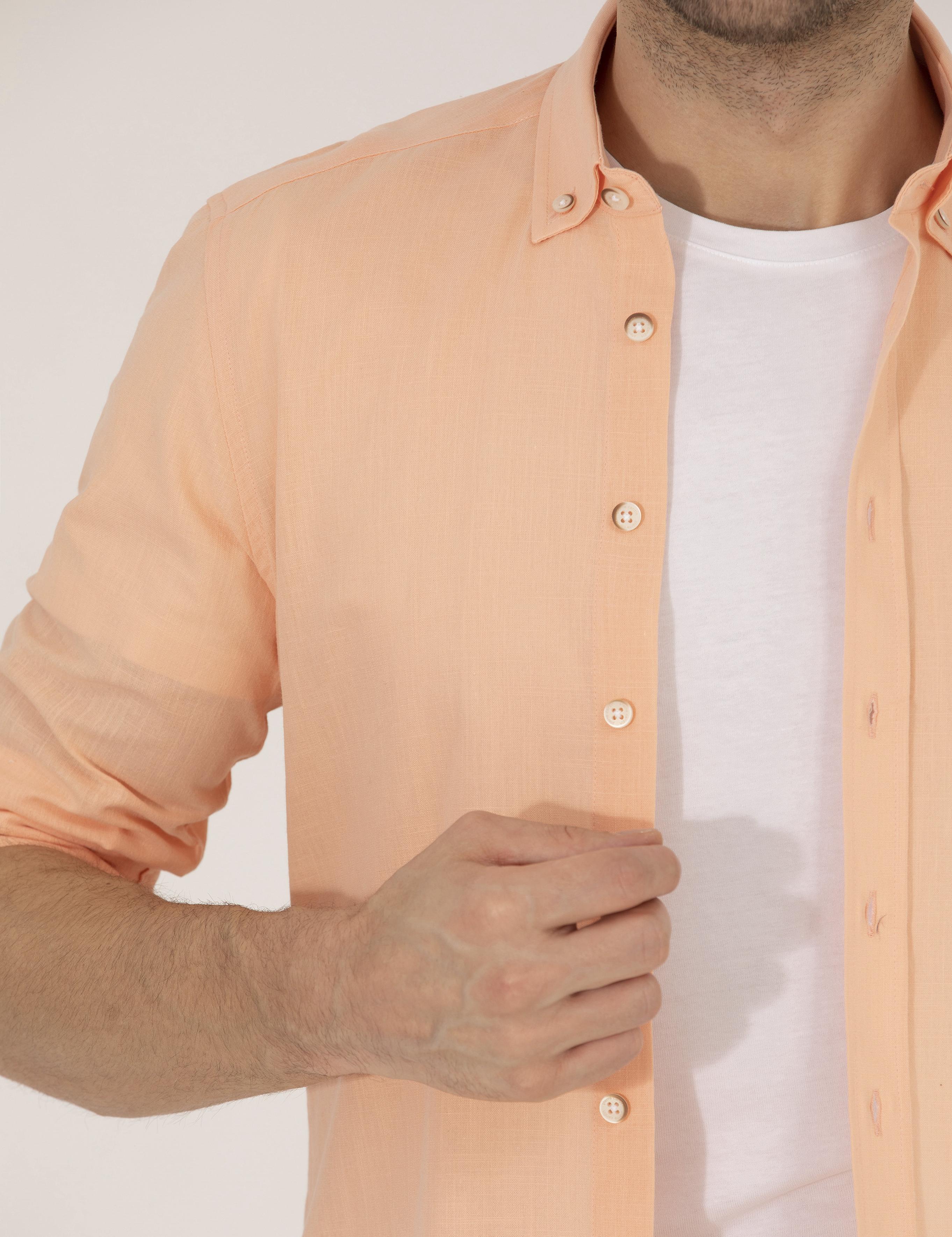 Turuncu Slim Fit Uzun Kollu Gömlek