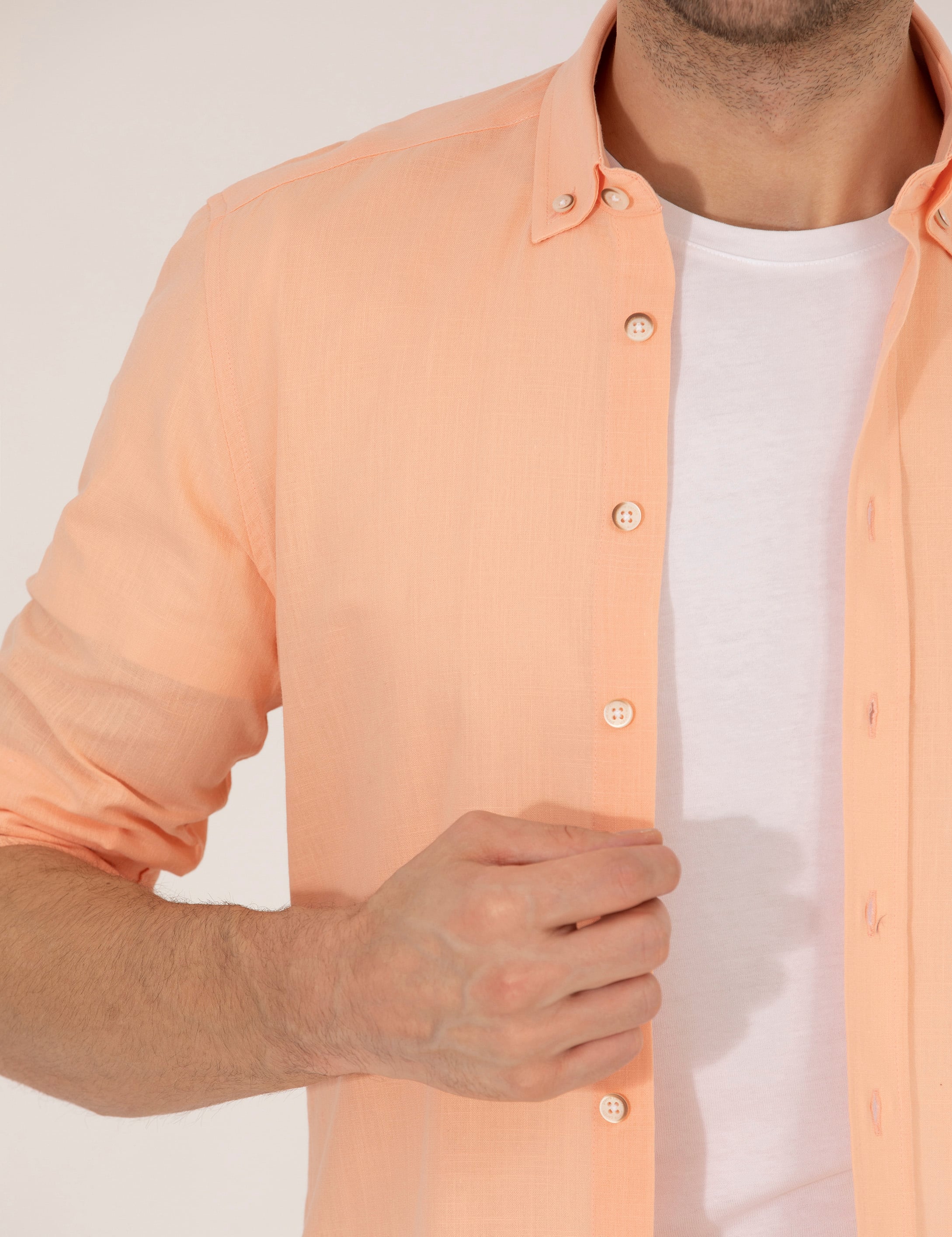 Turuncu Slim Fit Uzun Kollu Gömlek