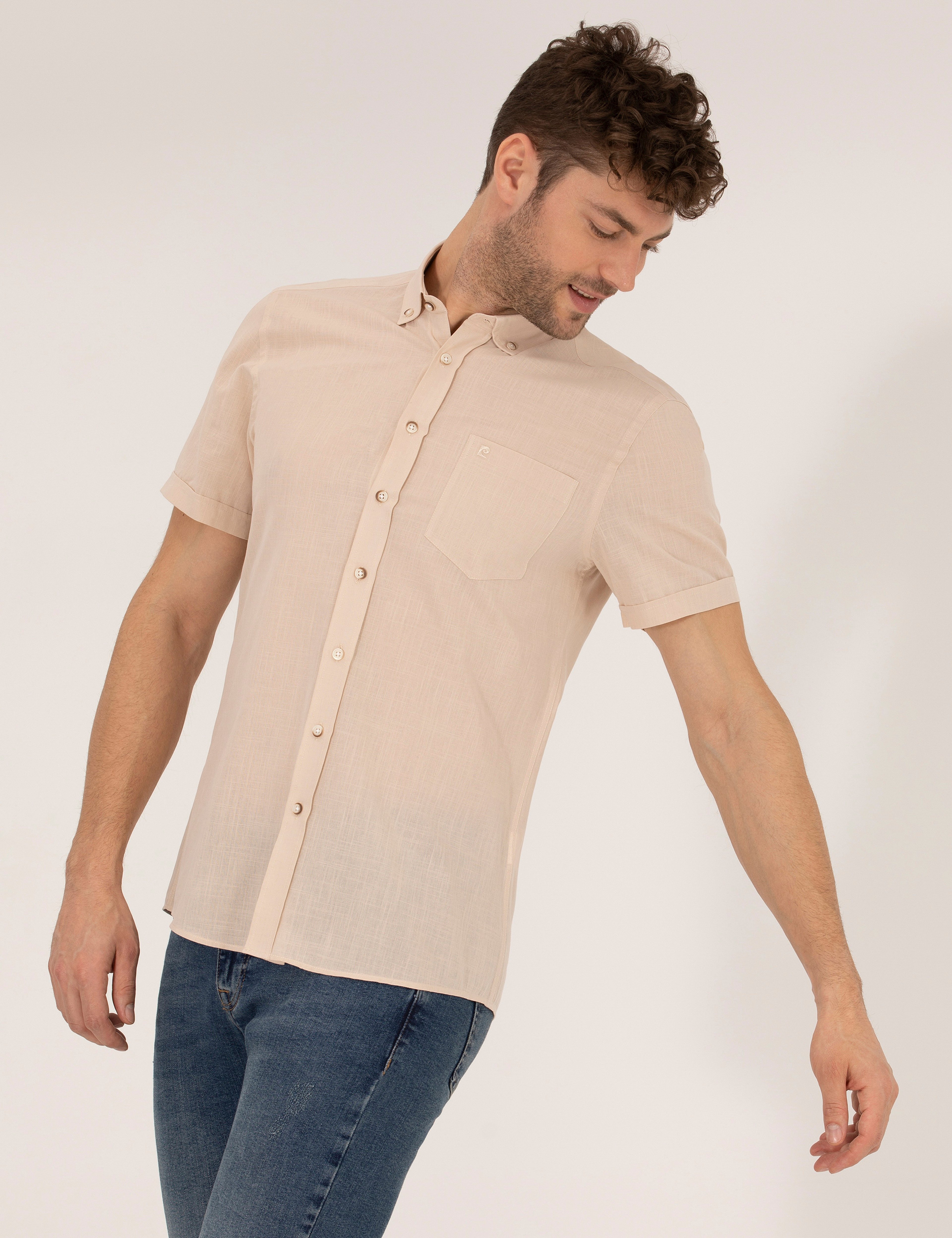 Bej Regular Fit Kısa Kollu Gömlek - Image 1