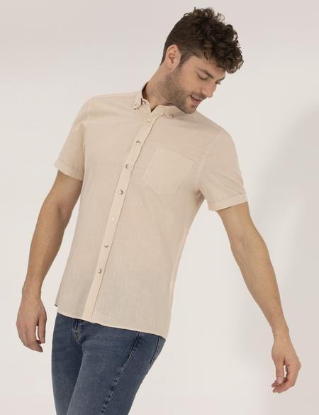 Bej Regular Fit Kısa Kollu Gömlek - 50268184014