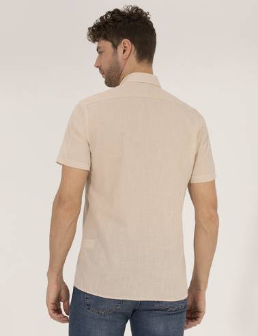 Bej Regular Fit Kısa Kollu Gömlek
