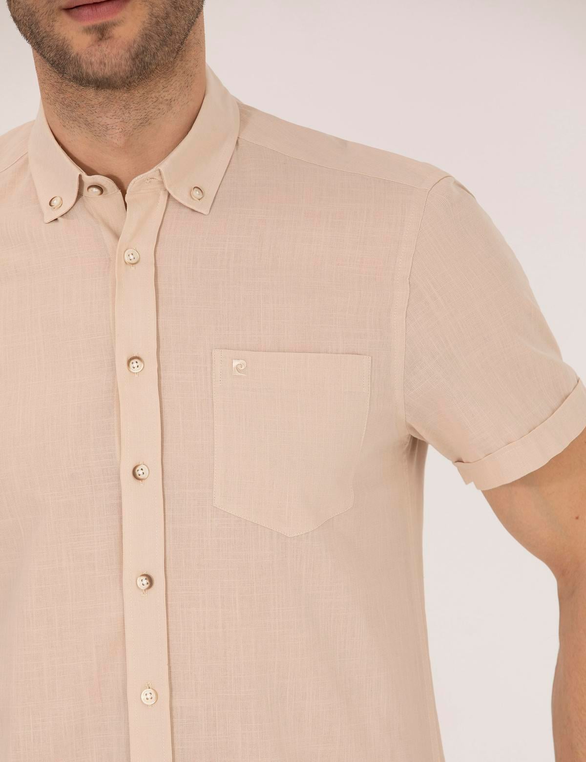 Bej Regular Fit Kısa Kollu Gömlek - 50268184014