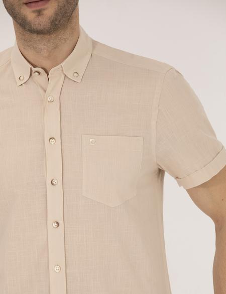 Bej Regular Fit Kısa Kollu Gömlek - 50268184014