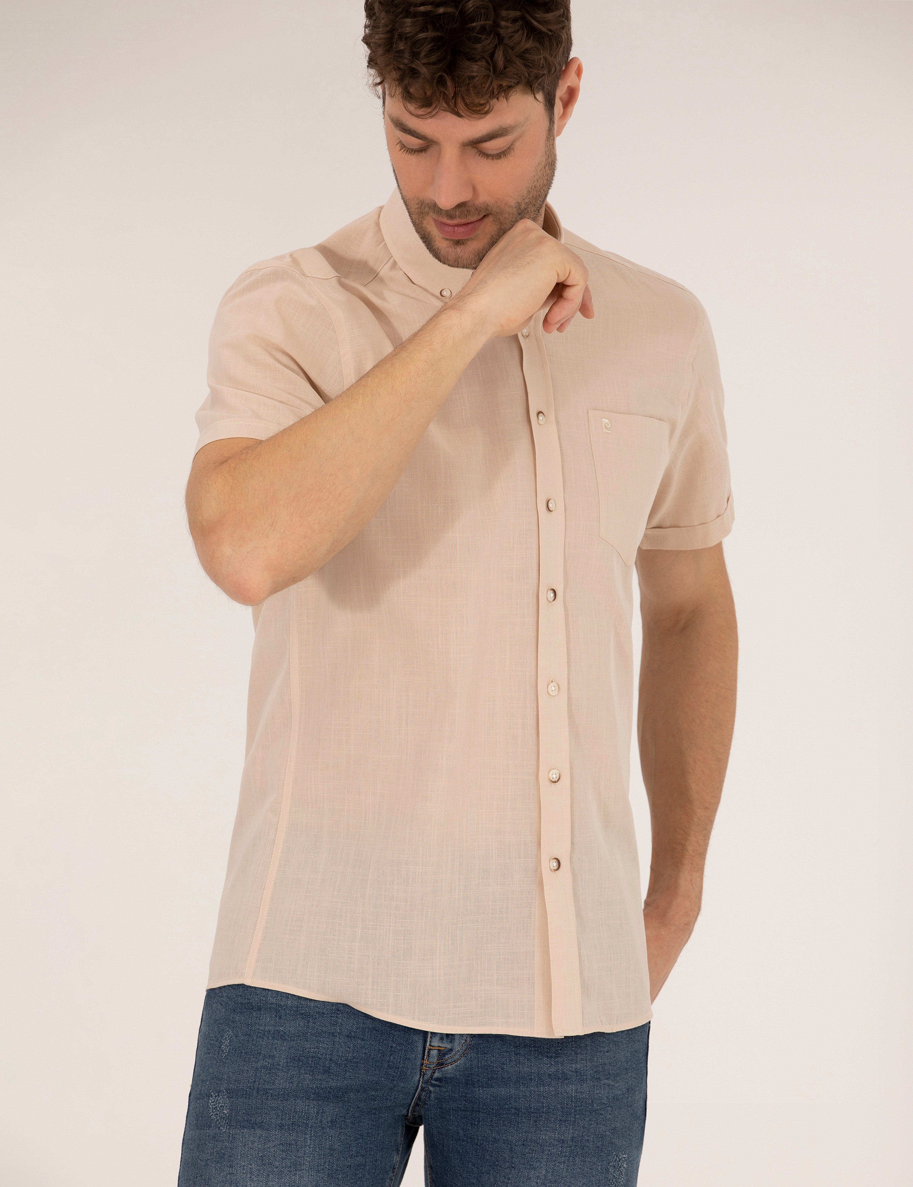 Bej Regular Fit Kısa Kollu Gömlek - Image 2