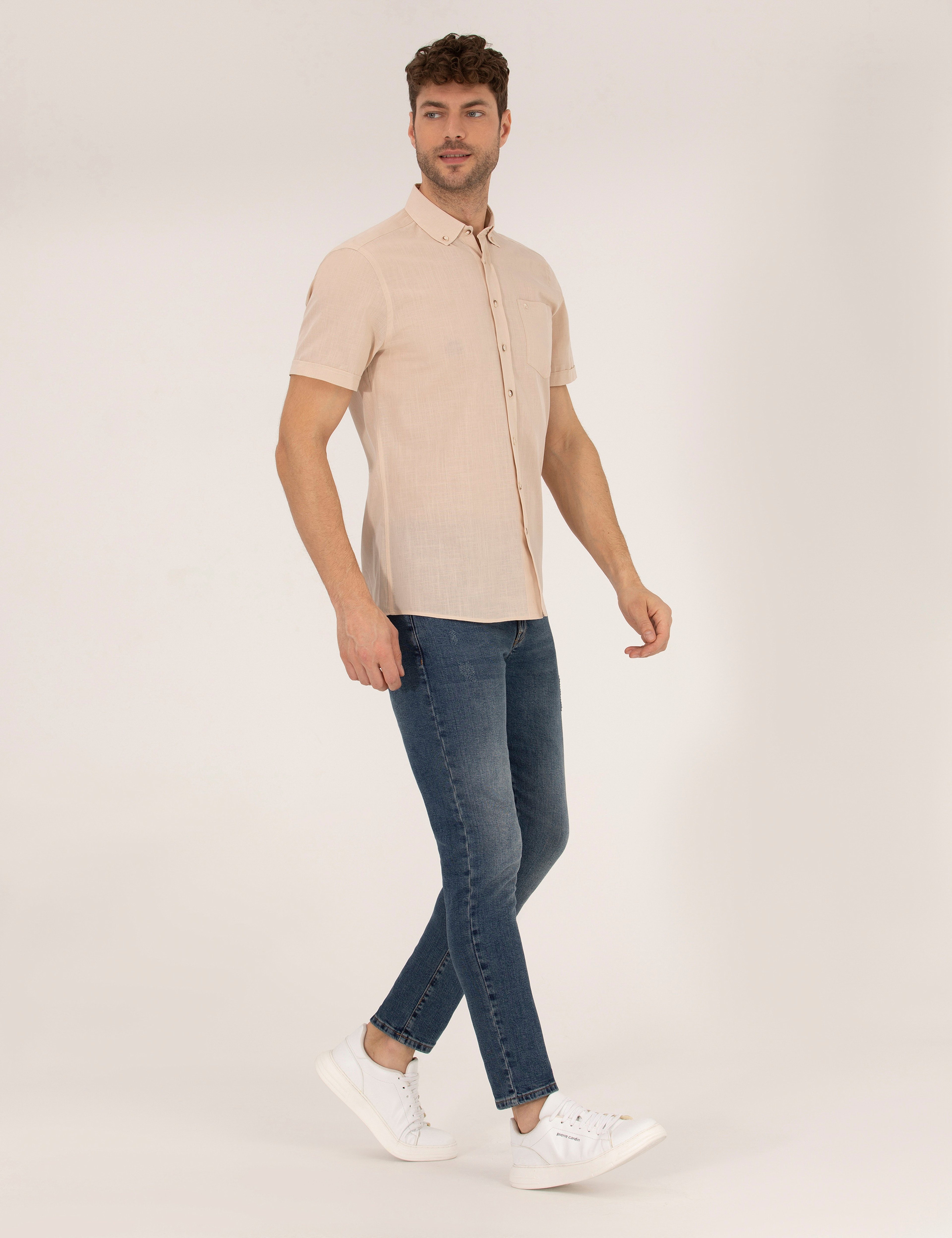 Bej Regular Fit Kısa Kollu Gömlek - Image 4