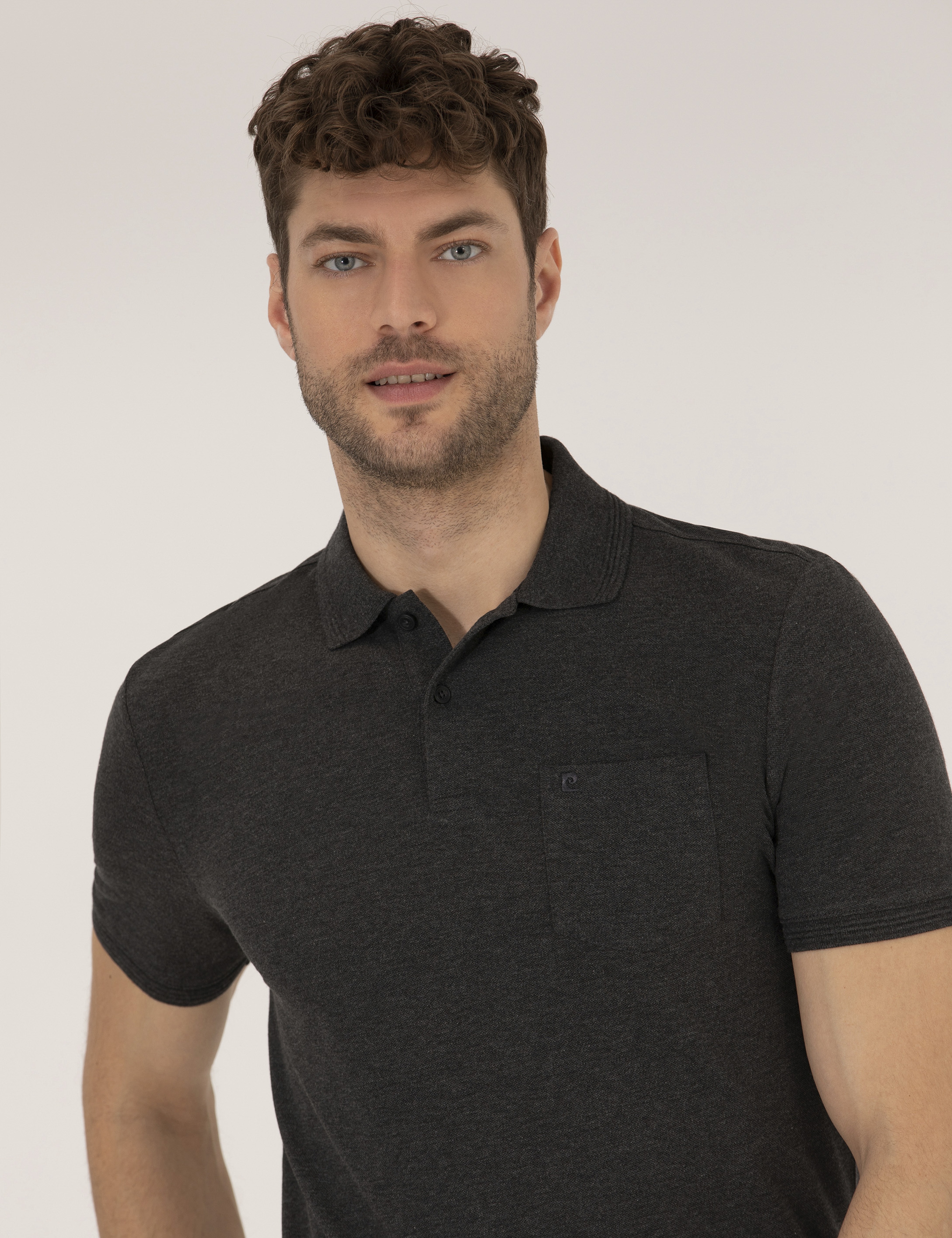 Antrasit Melanj Regular Fit Polo Yaka Basic Tişört - Image 2