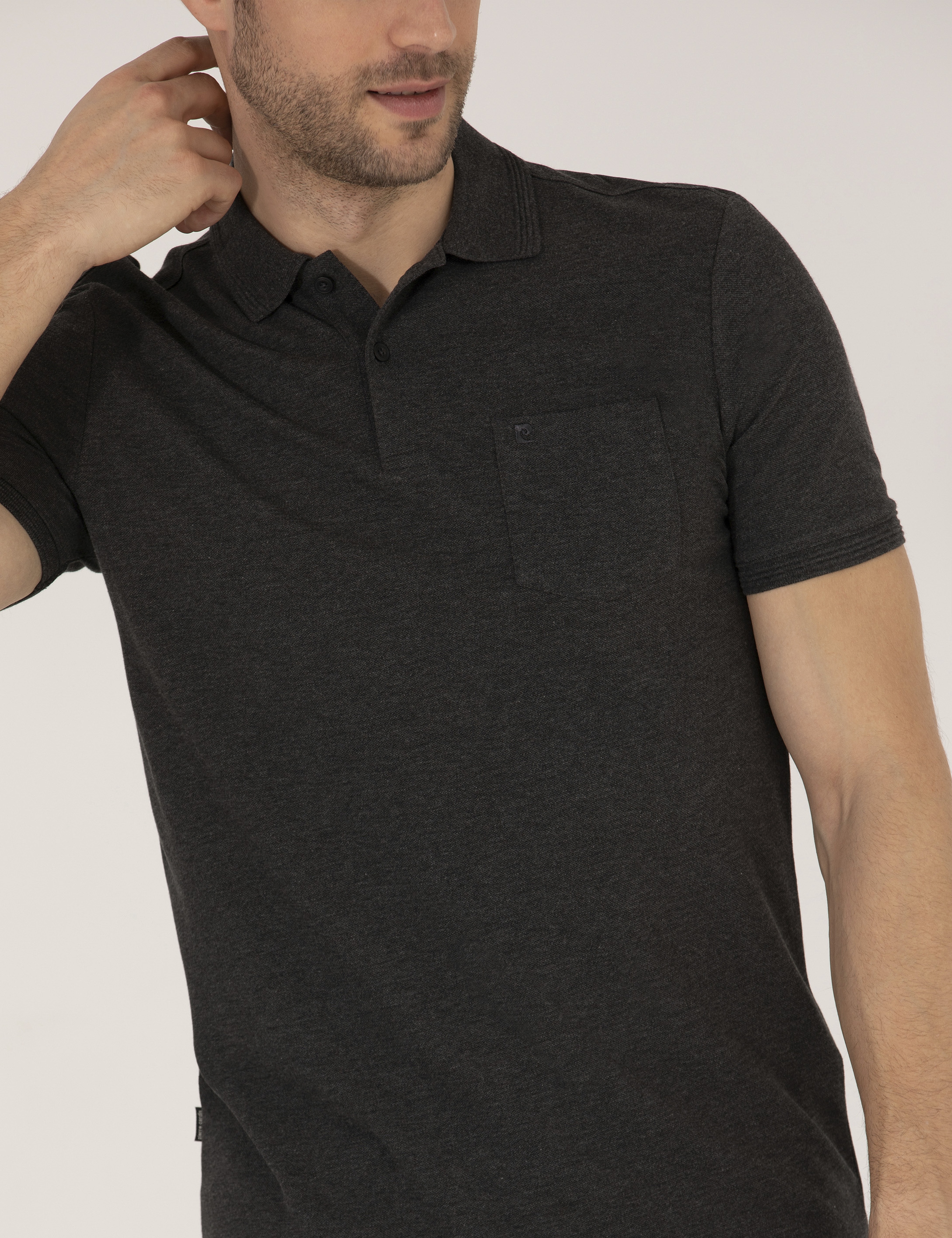 Antrasit Melanj Regular Fit Polo Yaka Basic Tişört - Image 6