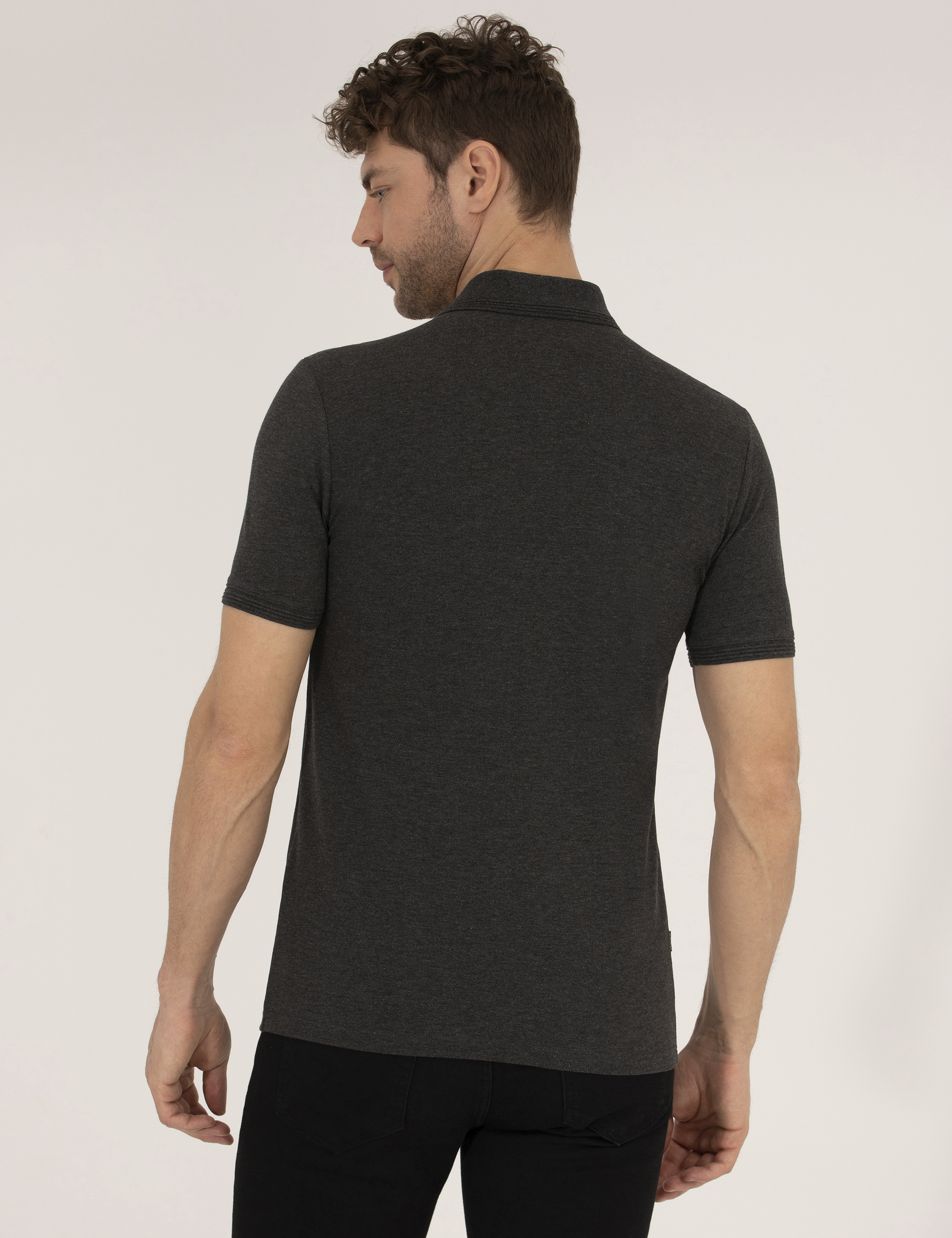 Antrasit Melanj Regular Fit Polo Yaka Basic Tişört