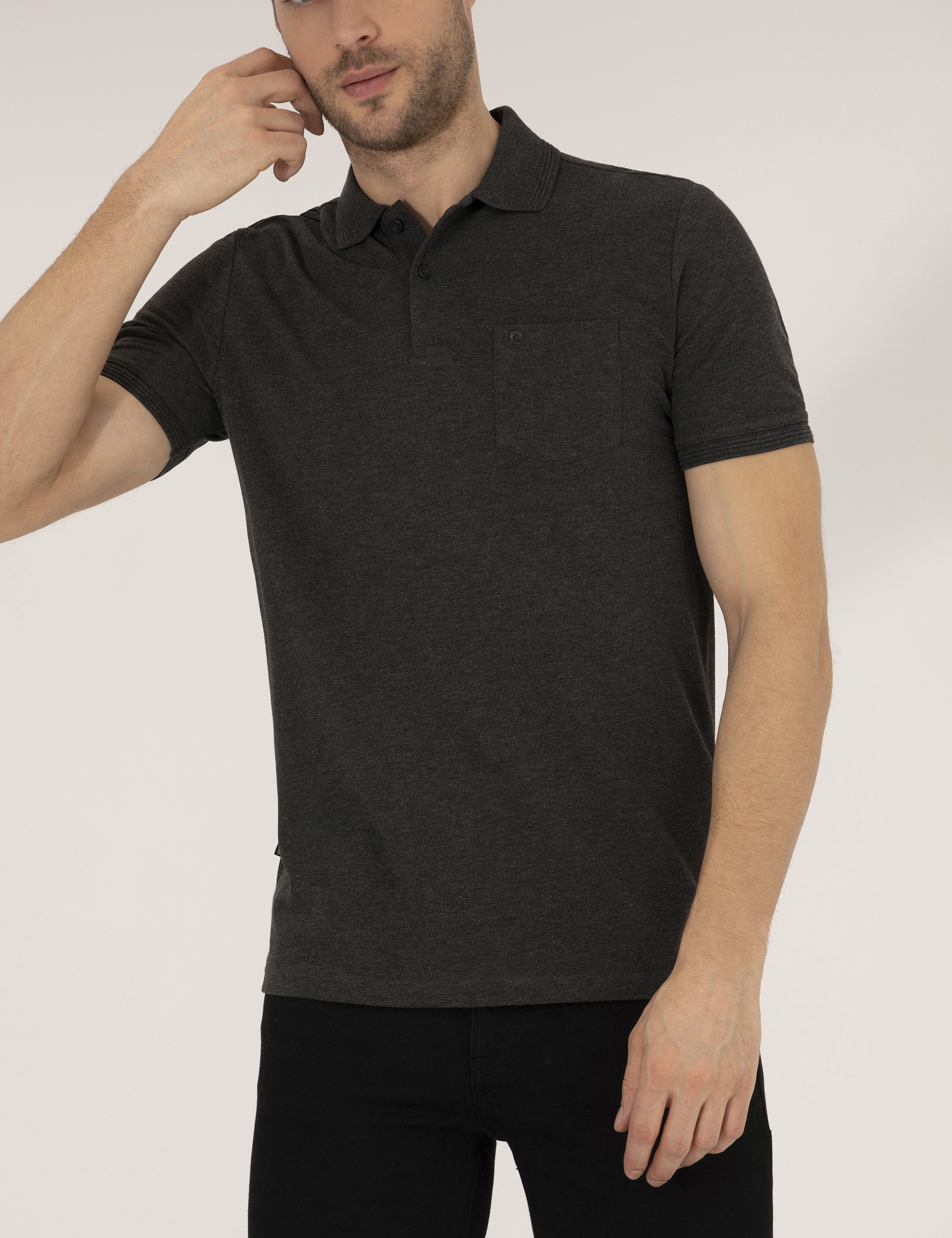 Antrasit Melanj Regular Fit Polo Yaka Basic Tişört