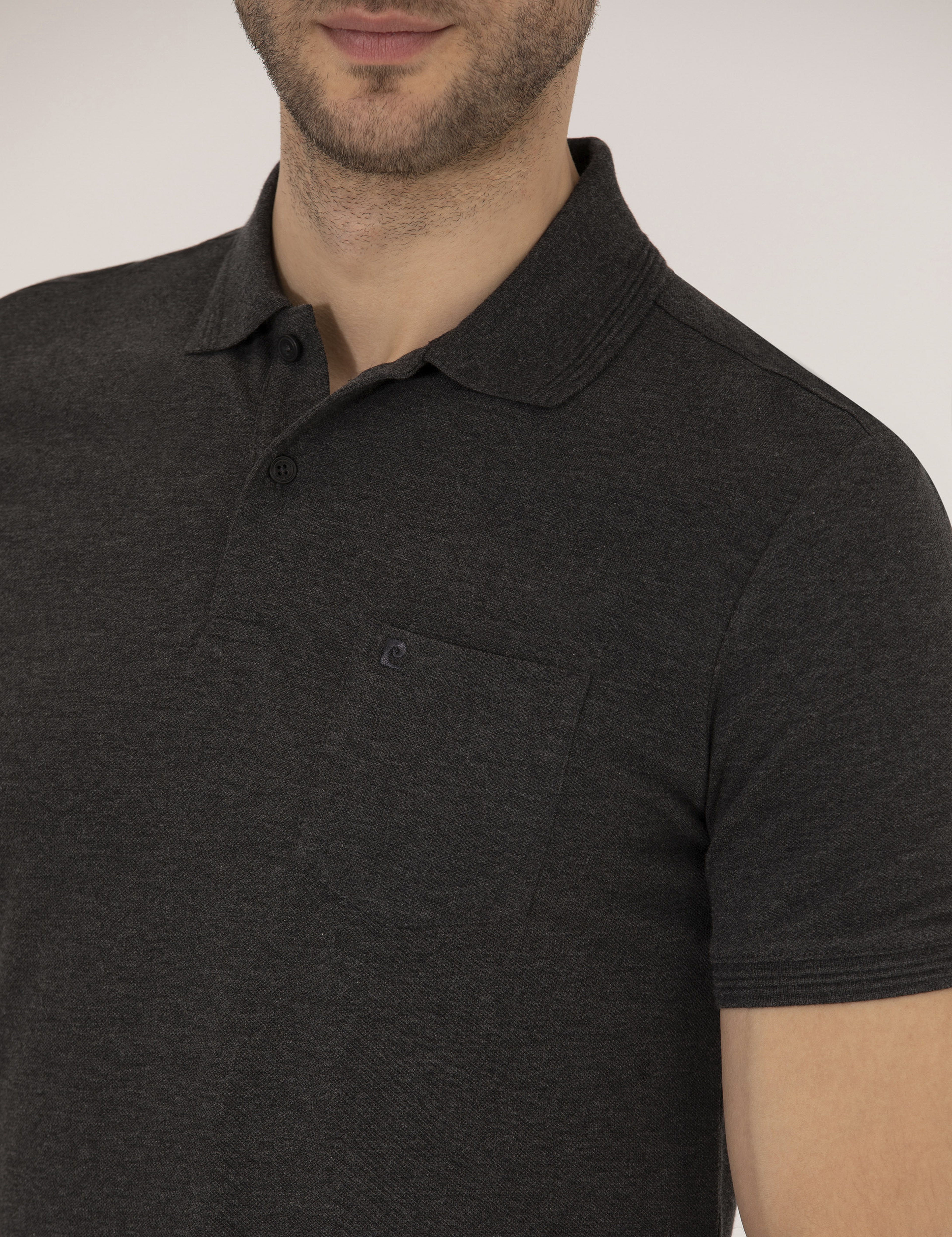 Antrasit Melanj Regular Fit Polo Yaka Basic Tişört - Image 7