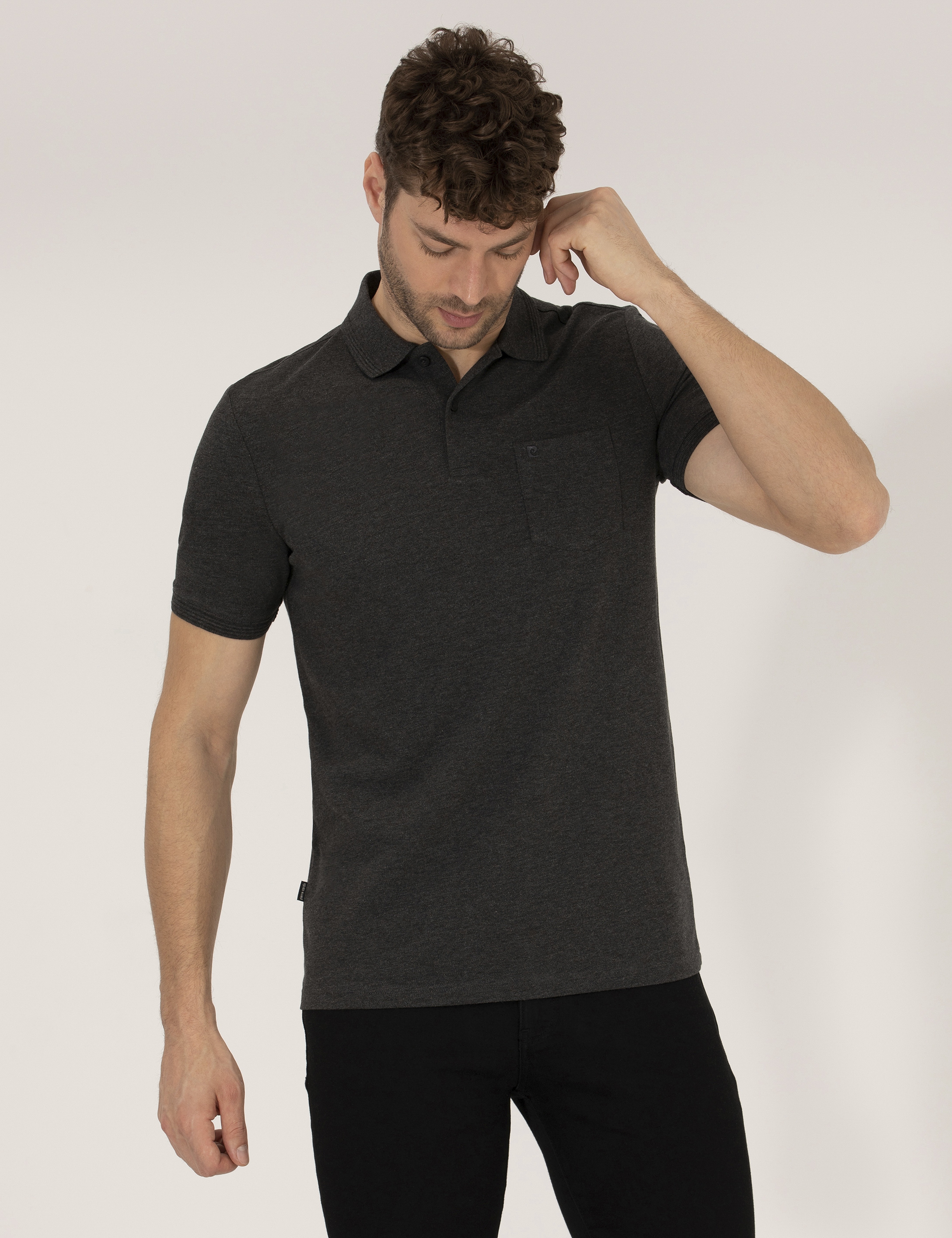 Antrasit Melanj Regular Fit Polo Yaka Basic Tişört - Image 1
