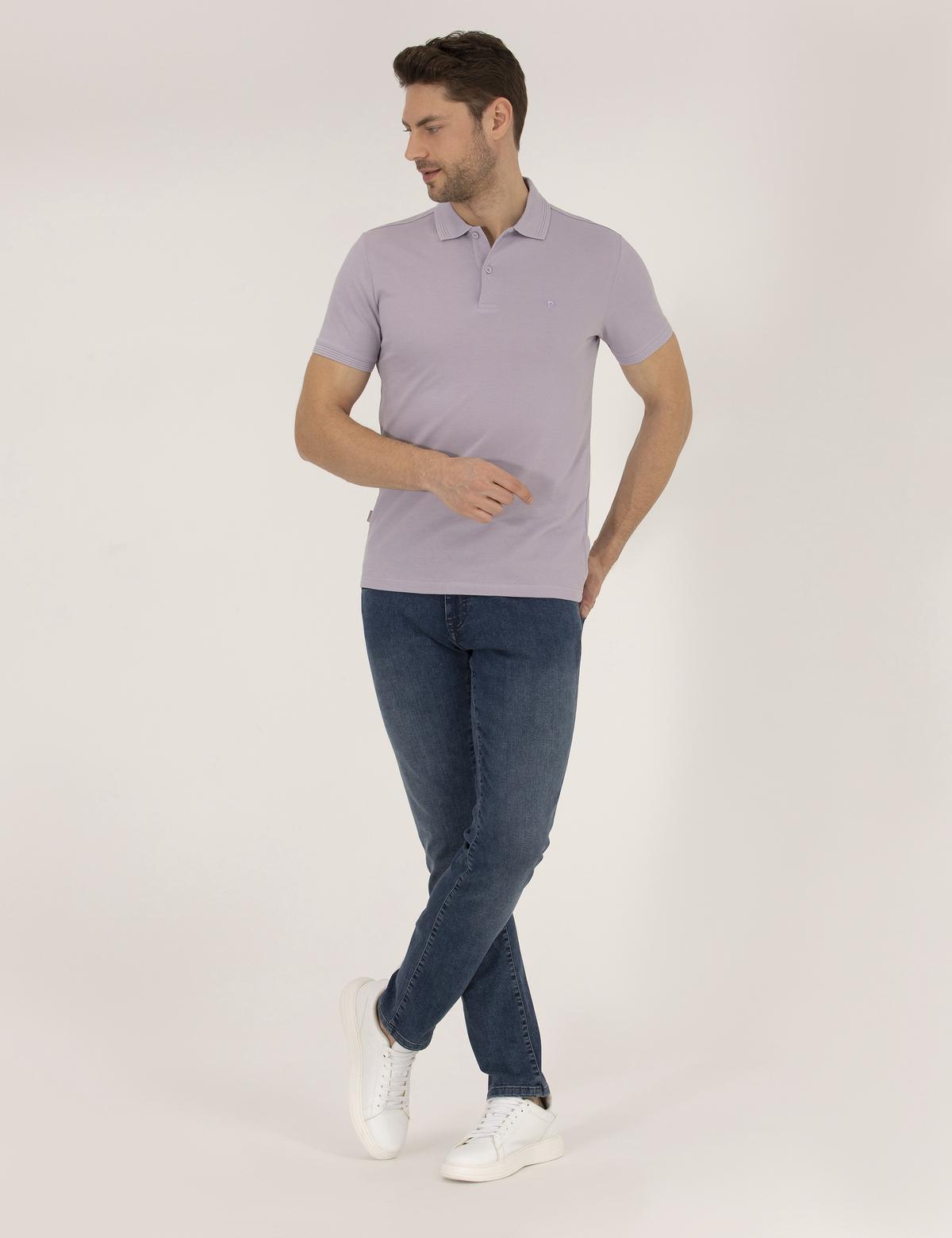 Lila Slim Fit Polo Yaka Basic Tişört - 50269606163