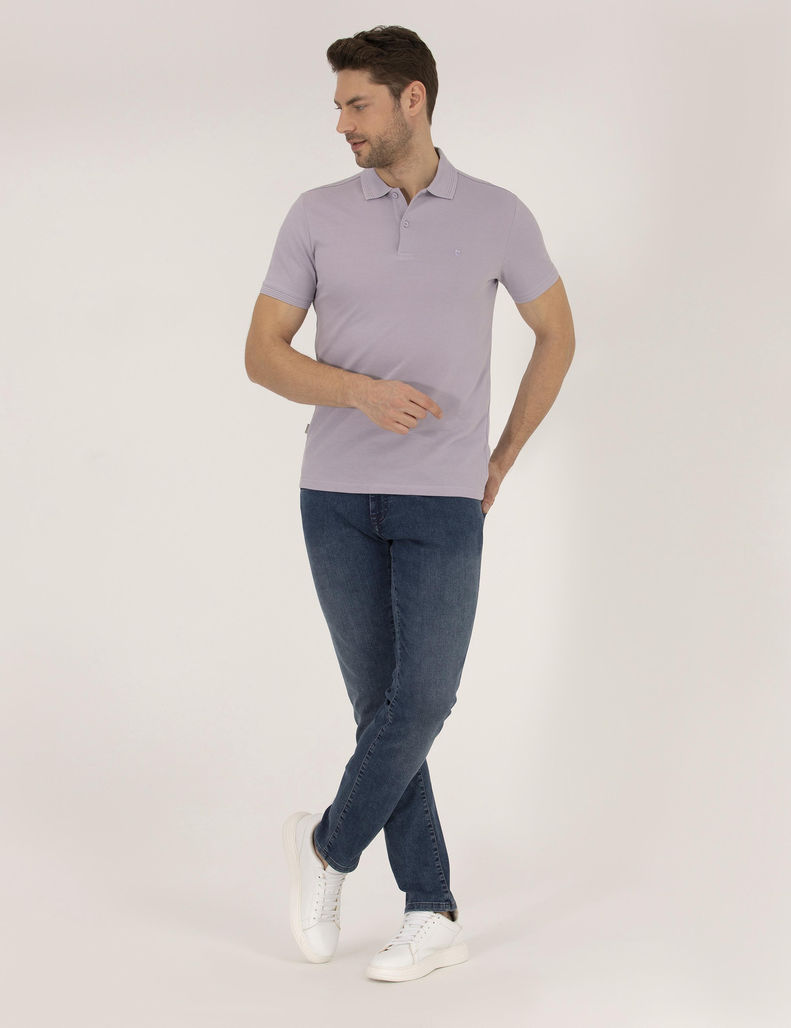 Lila Slim Fit Polo Yaka Basic Tişört