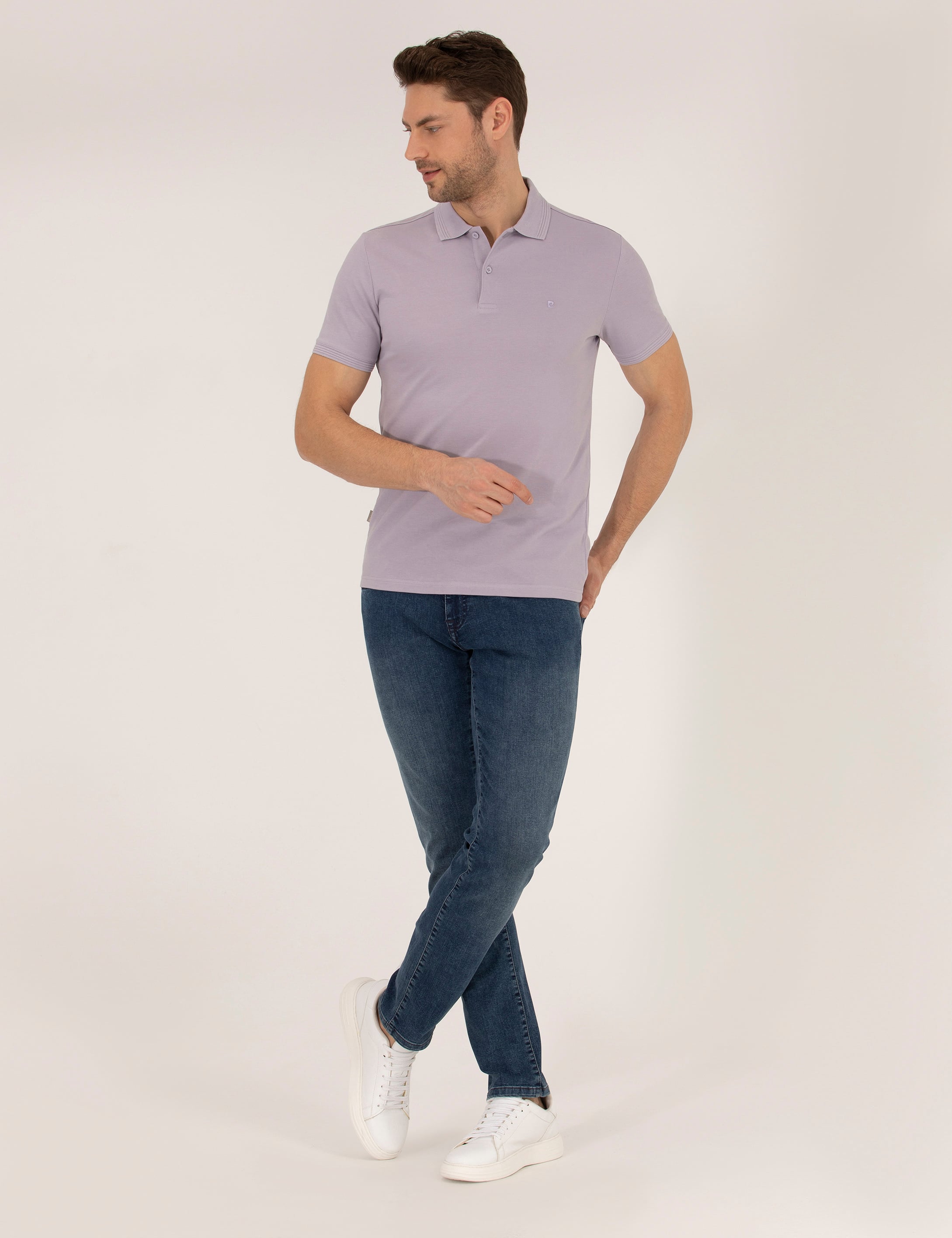 Lila Slim Fit Polo Yaka Basic Tişört - Image 4