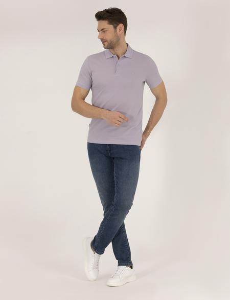 Lila Slim Fit Polo Yaka Basic Tişört - 50269606163