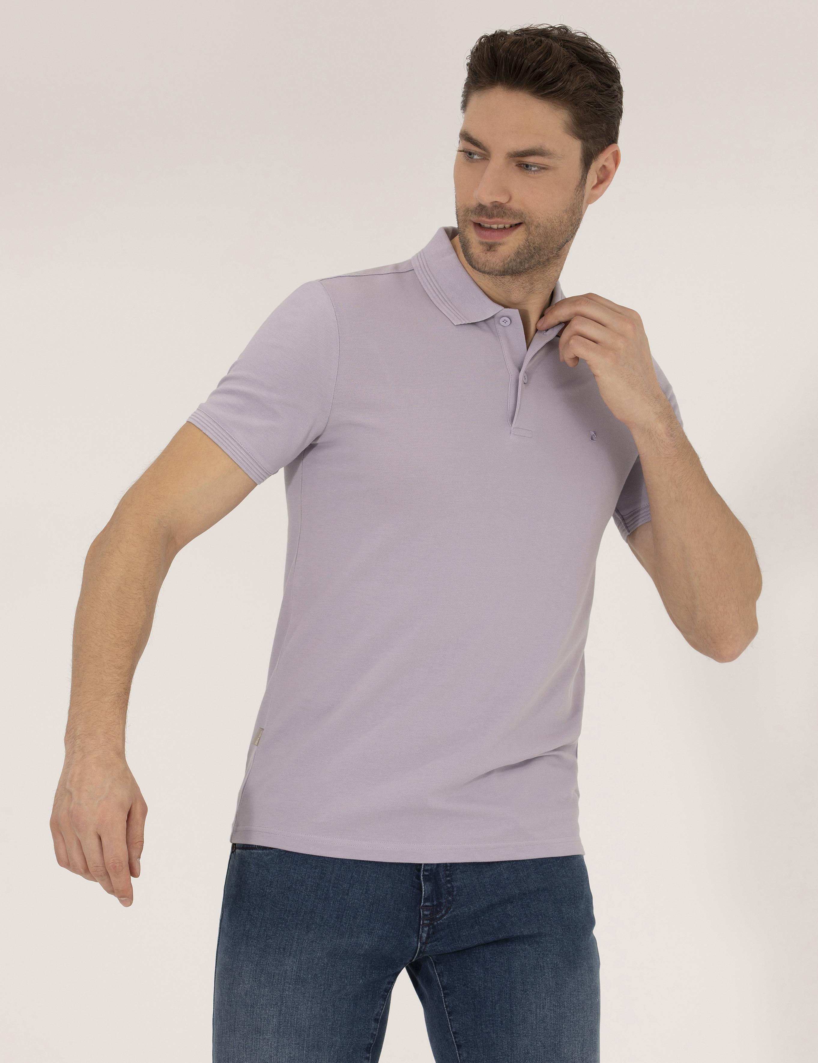 Lila Slim Fit Polo Yaka Basic Tişört