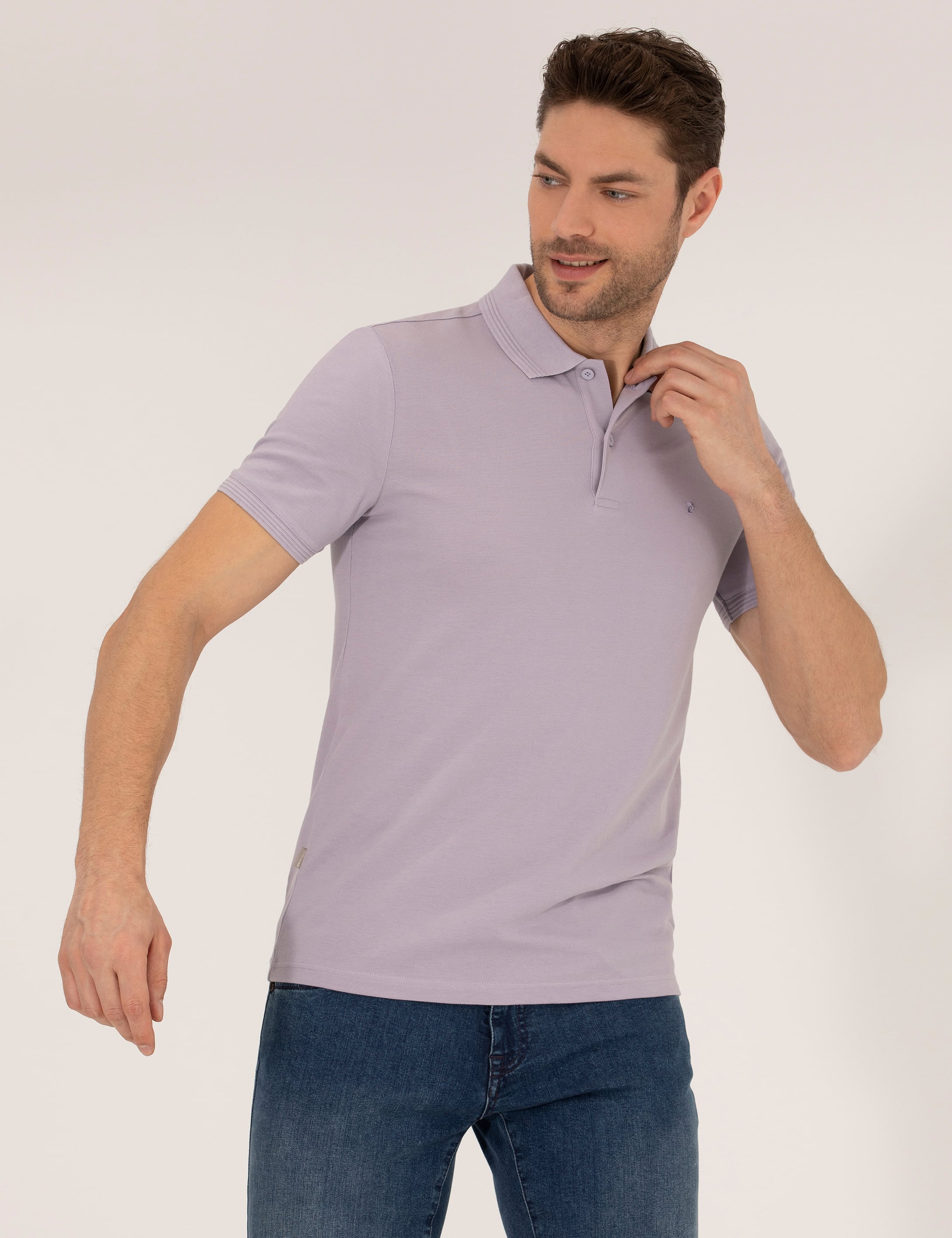 Lila Slim Fit Polo Yaka Basic Tişört - Image 1