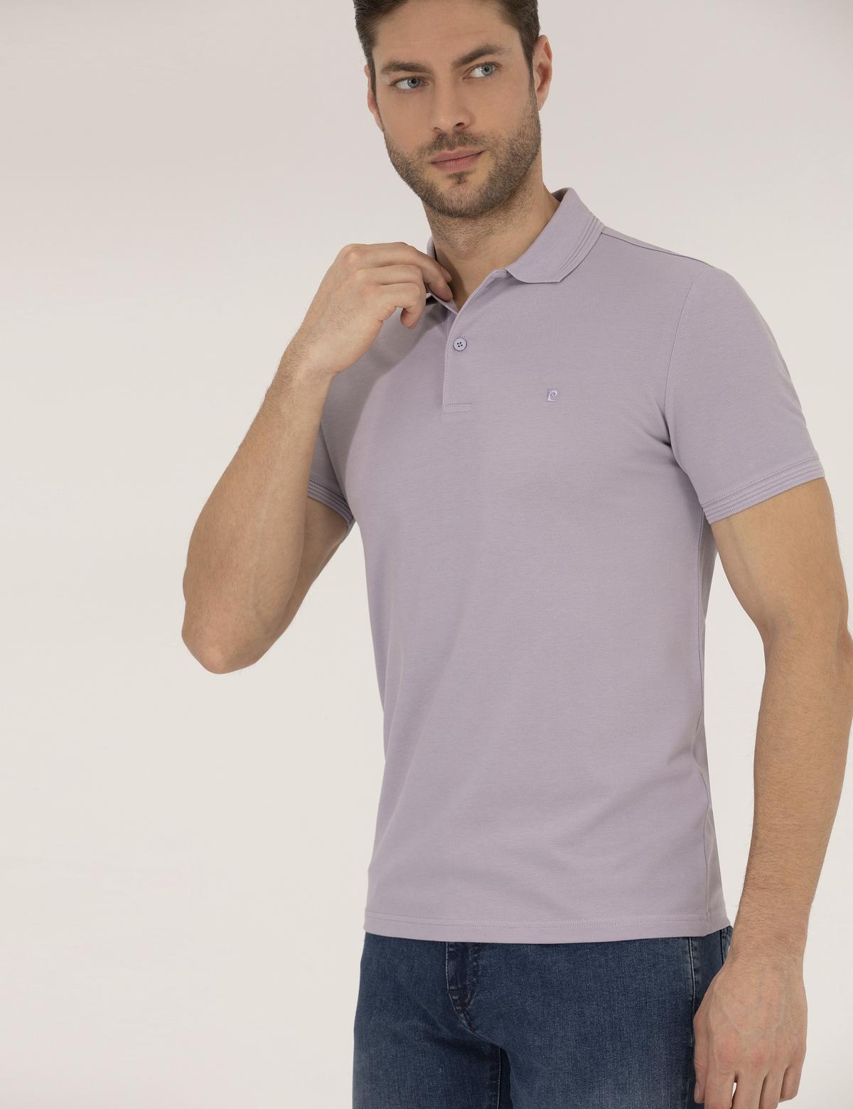 Lila Slim Fit Polo Yaka Basic Tişört - 50269606163
