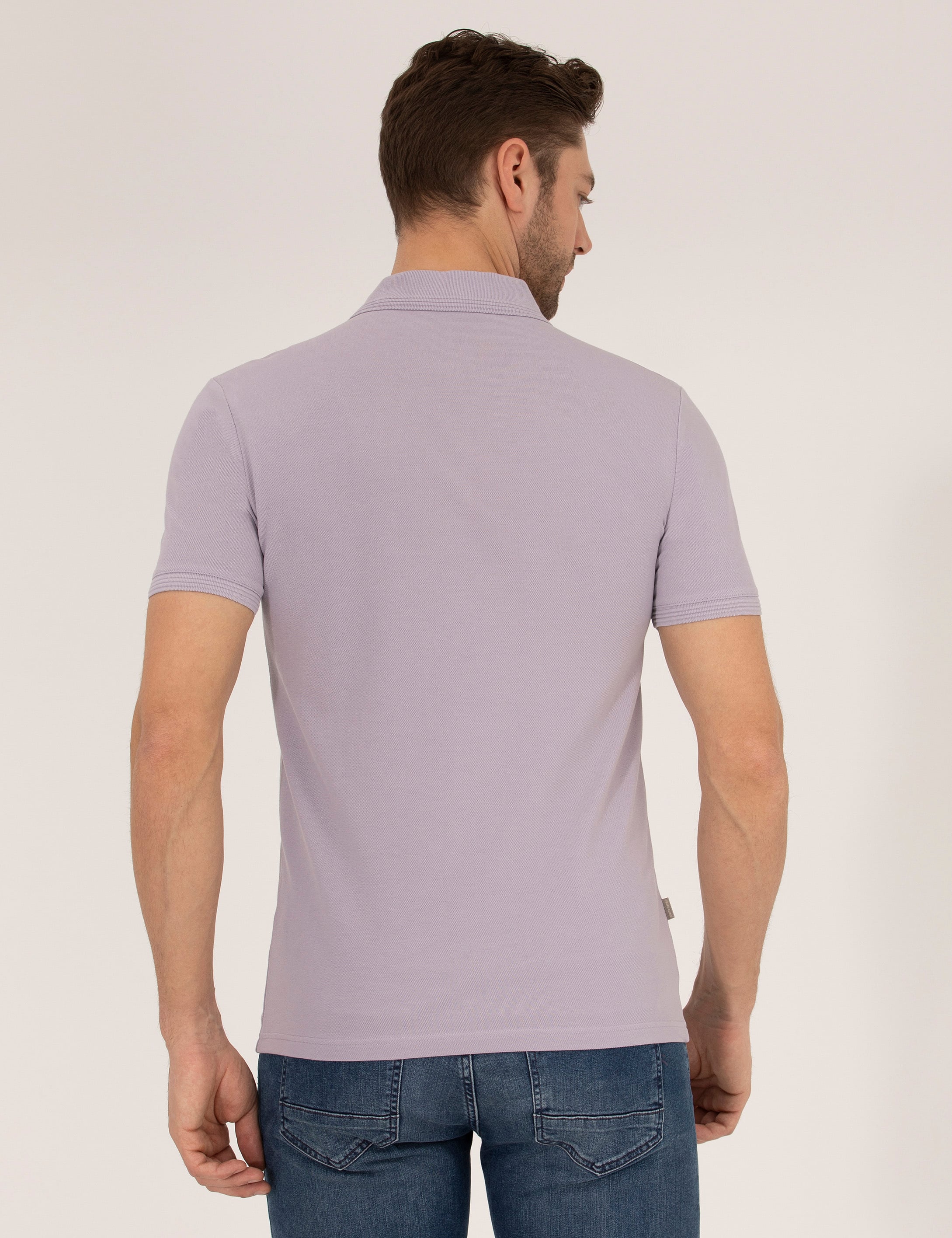 Lila Slim Fit Polo Yaka Basic Tişört - Image 5