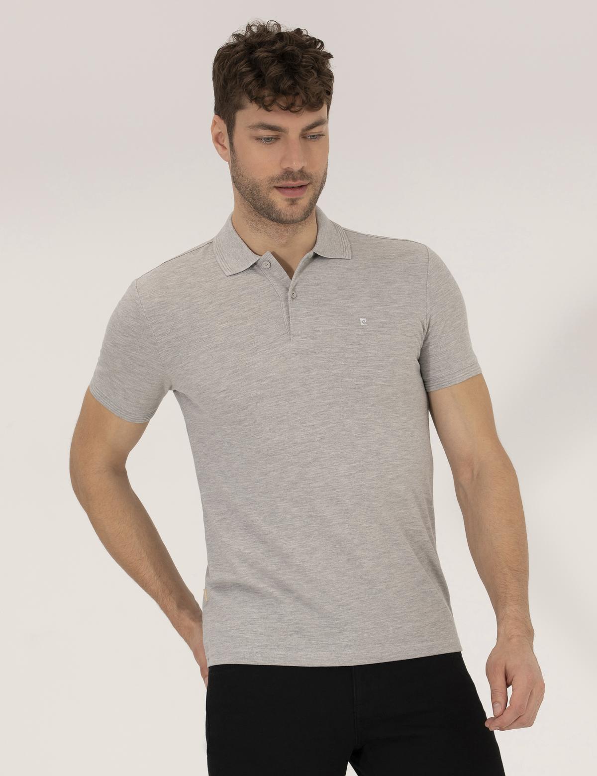 Açık Gri Melanj Slim Fit Polo Yaka Basic Tişört