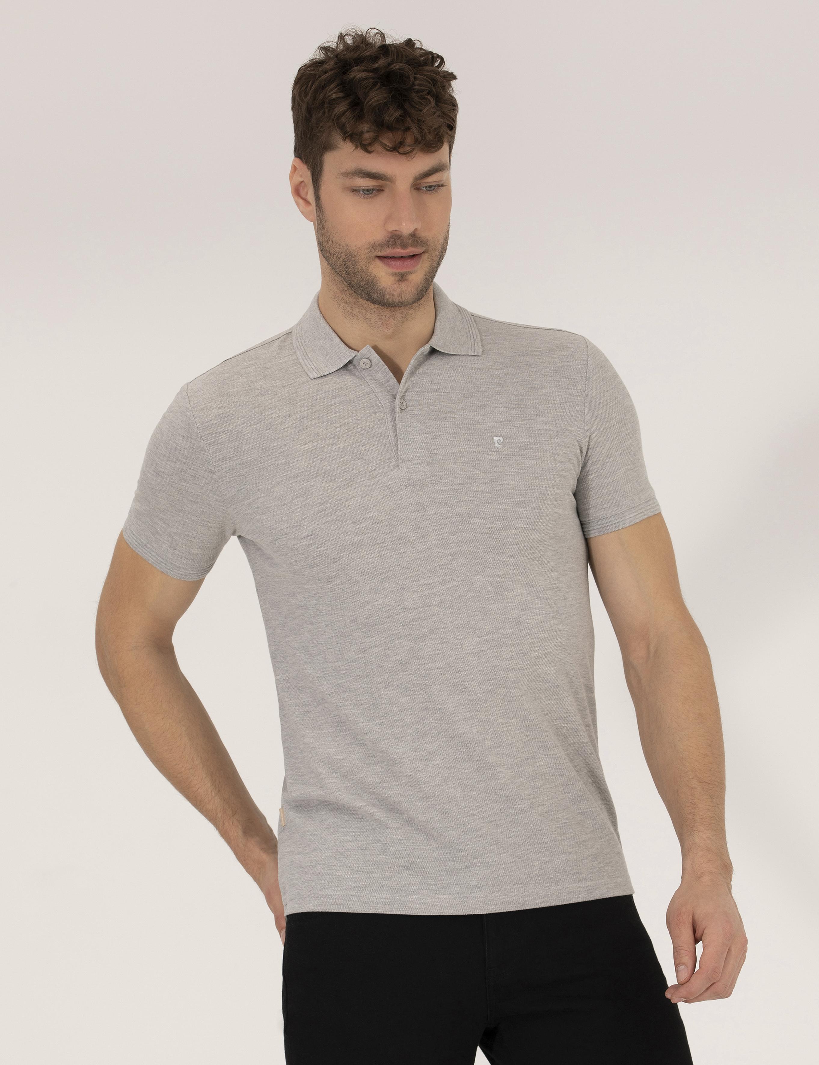 Açık Gri Melanj Slim Fit Polo Yaka Basic Tişört