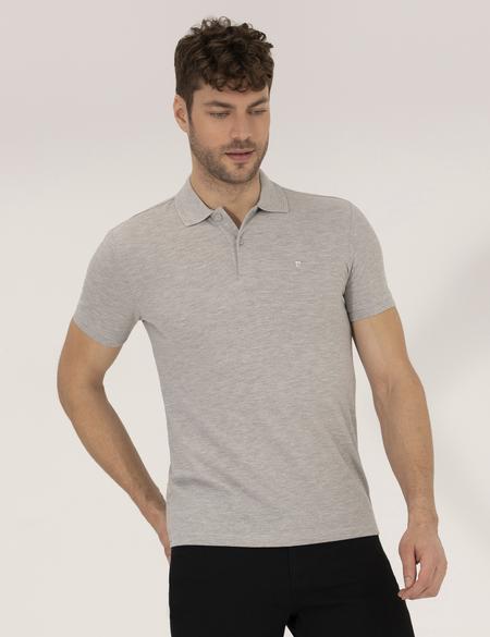 Açık Gri Melanj Slim Fit Polo Yaka Basic Tişört - 50269606179