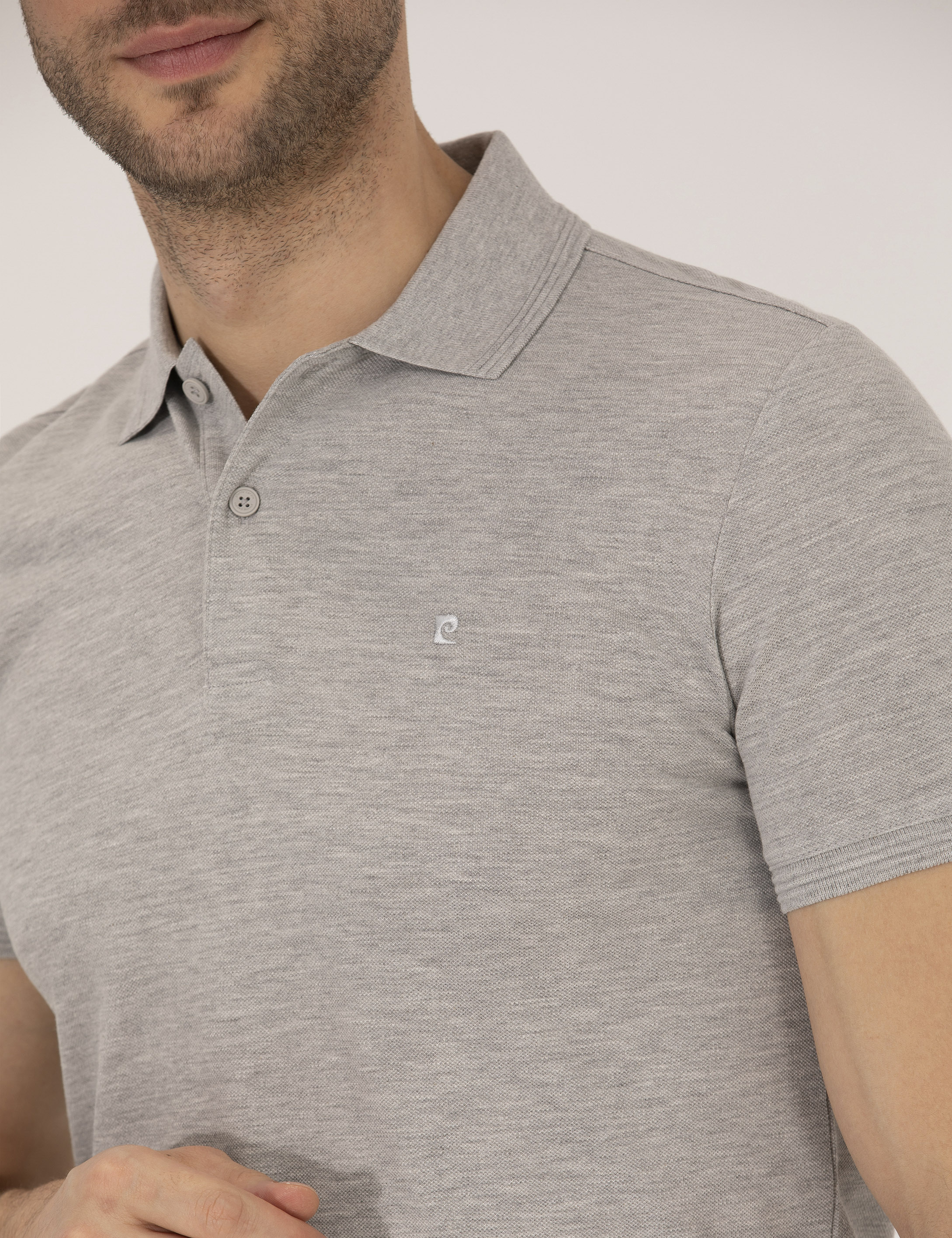Açık Gri Melanj Slim Fit Polo Yaka Basic Tişört - Image 7