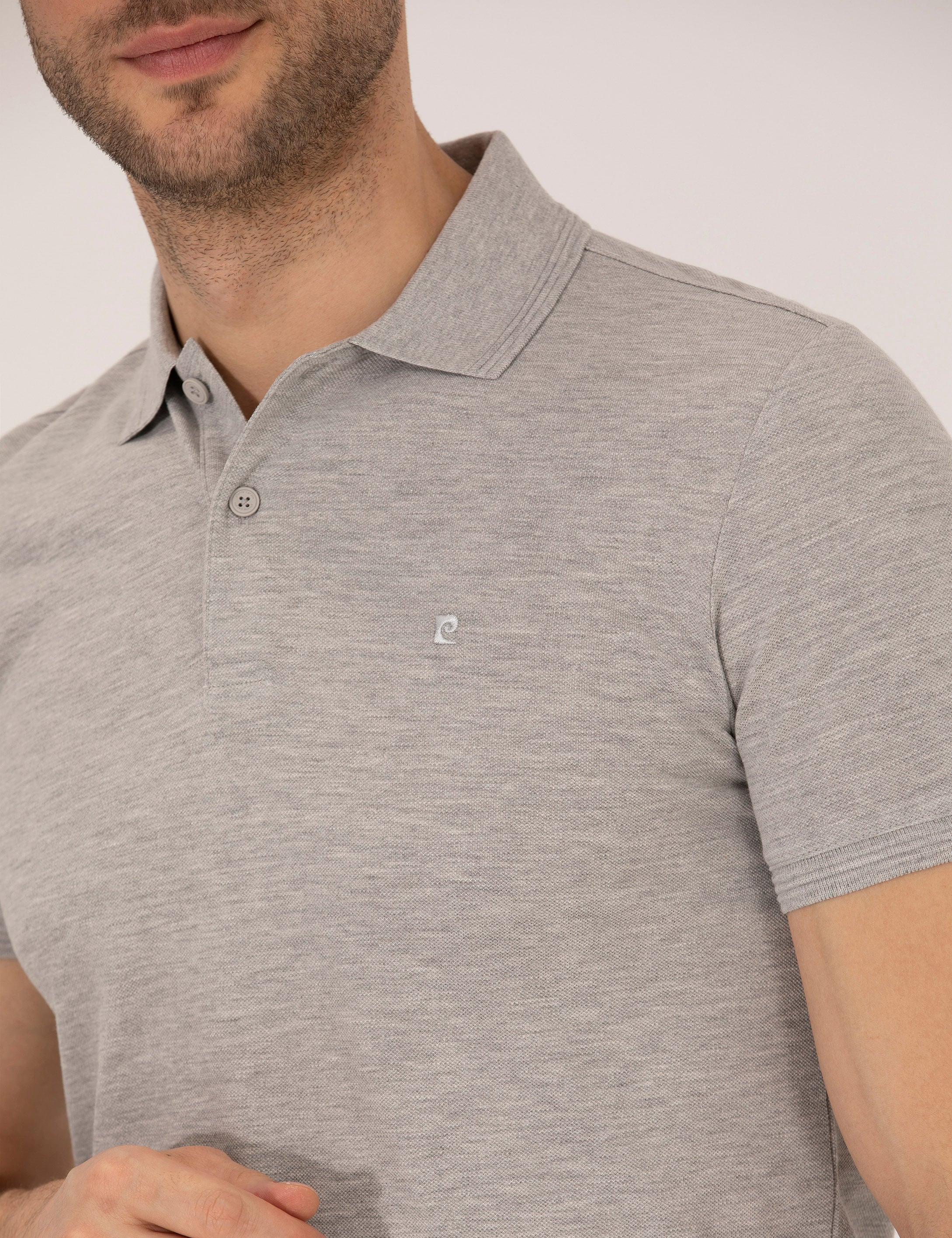 Açık Gri Melanj Slim Fit Polo Yaka Basic Tişört