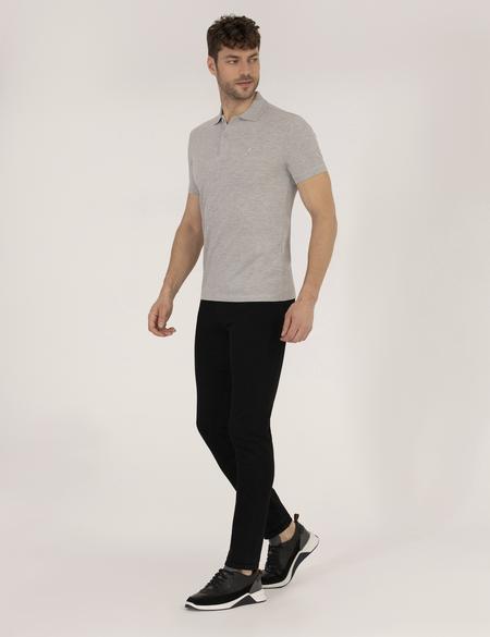 Açık Gri Melanj Slim Fit Polo Yaka Basic Tişört - 50269606179