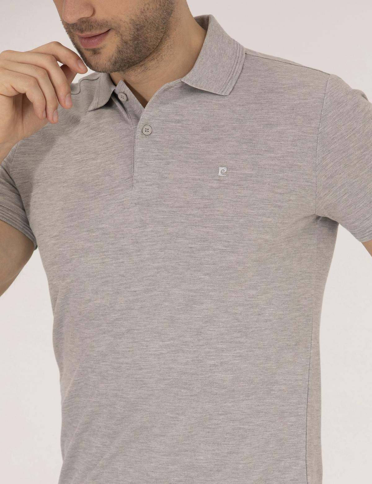 Açık Gri Melanj Slim Fit Polo Yaka Basic Tişört - 50269606179