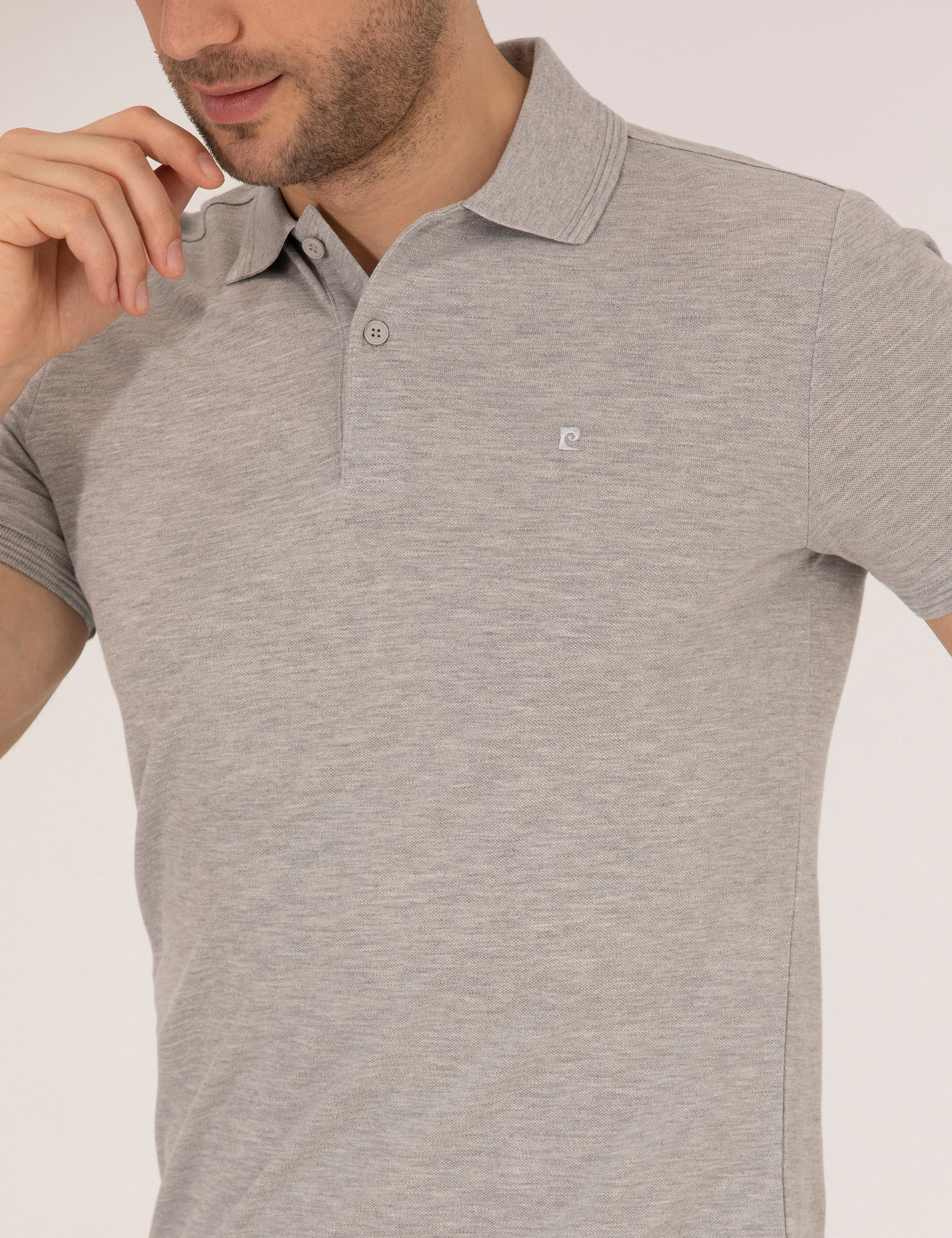 Açık Gri Melanj Slim Fit Polo Yaka Basic Tişört