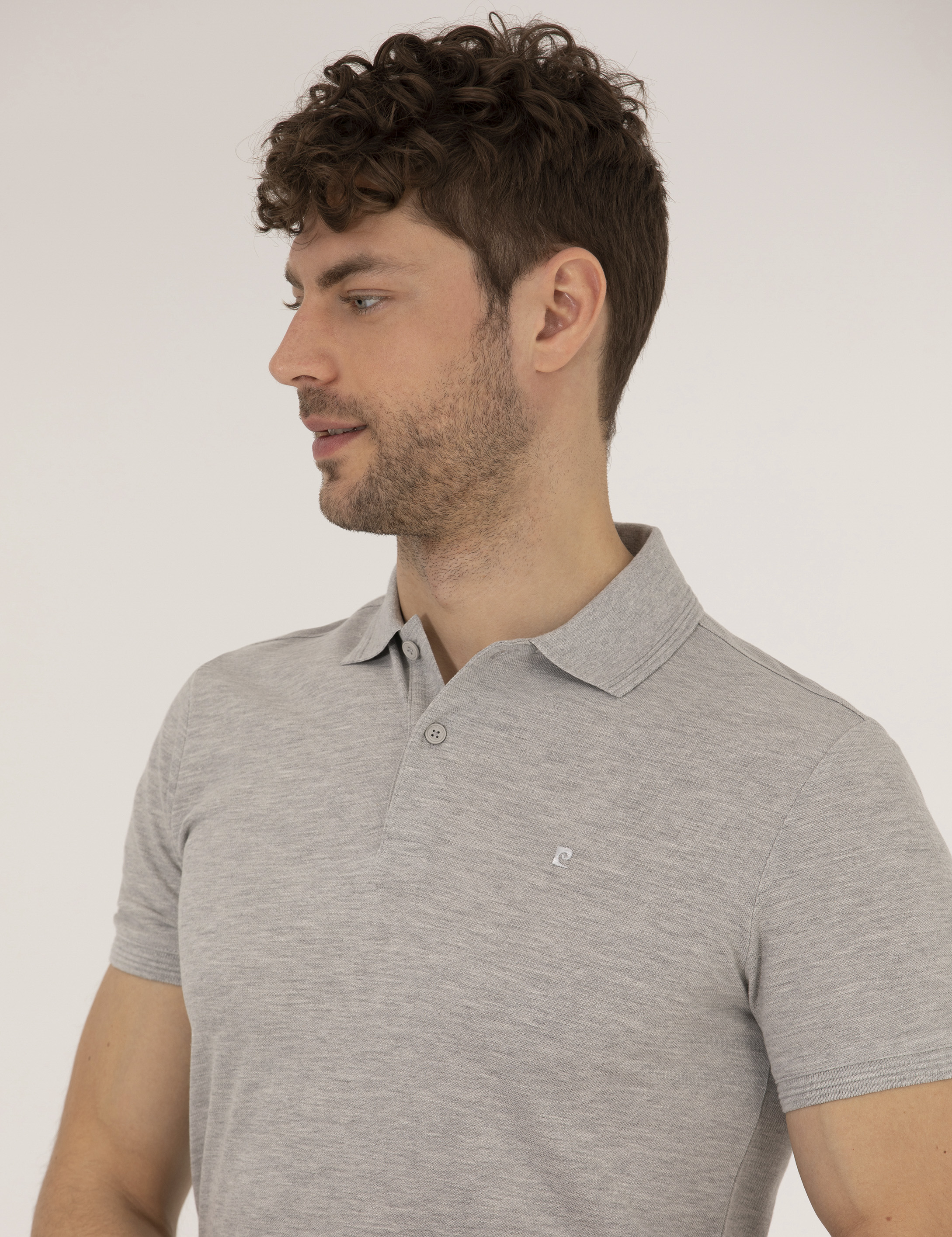 Açık Gri Melanj Slim Fit Polo Yaka Basic Tişört - Image 2