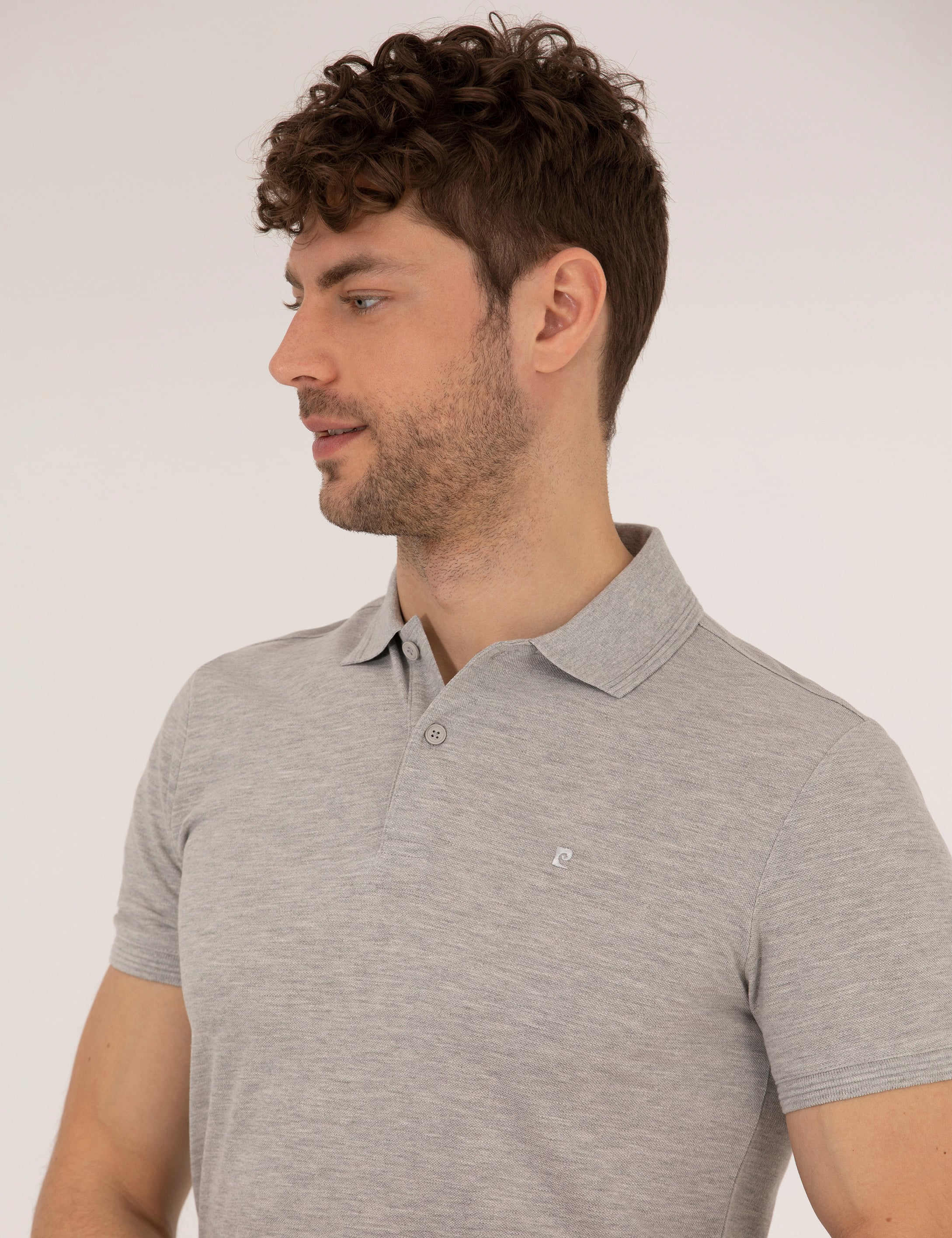 Açık Gri Melanj Slim Fit Polo Yaka Basic Tişört