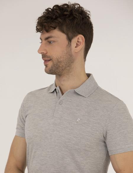 Açık Gri Melanj Slim Fit Polo Yaka Basic Tişört - 50269606179