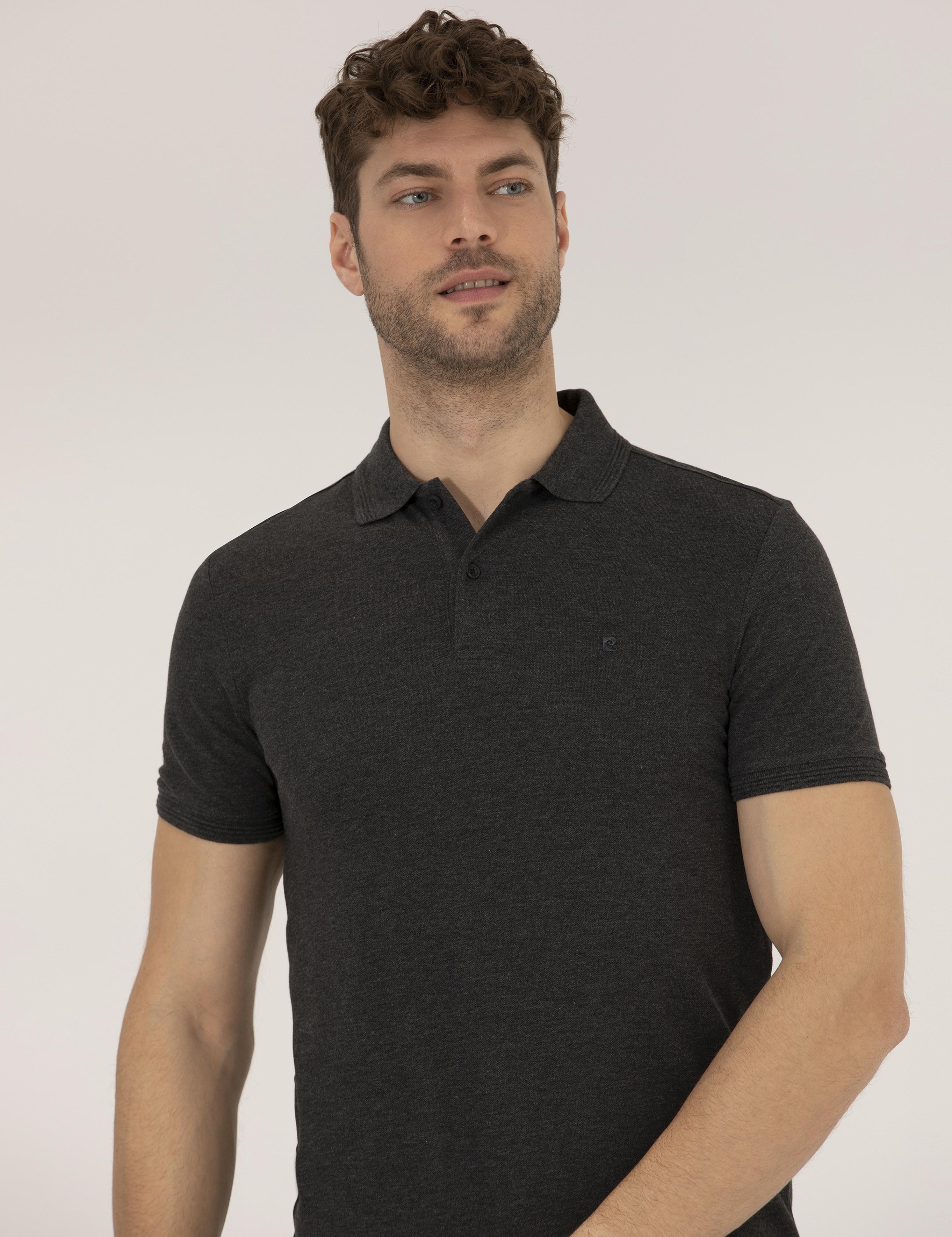 Antrasit Melanj Slim Fit Polo Yaka Basic Tişört