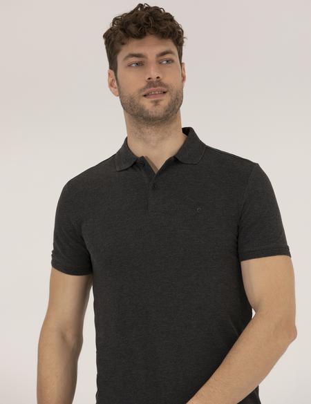 Antrasit Melanj Slim Fit Polo Yaka Basic Tişört - 50269606200