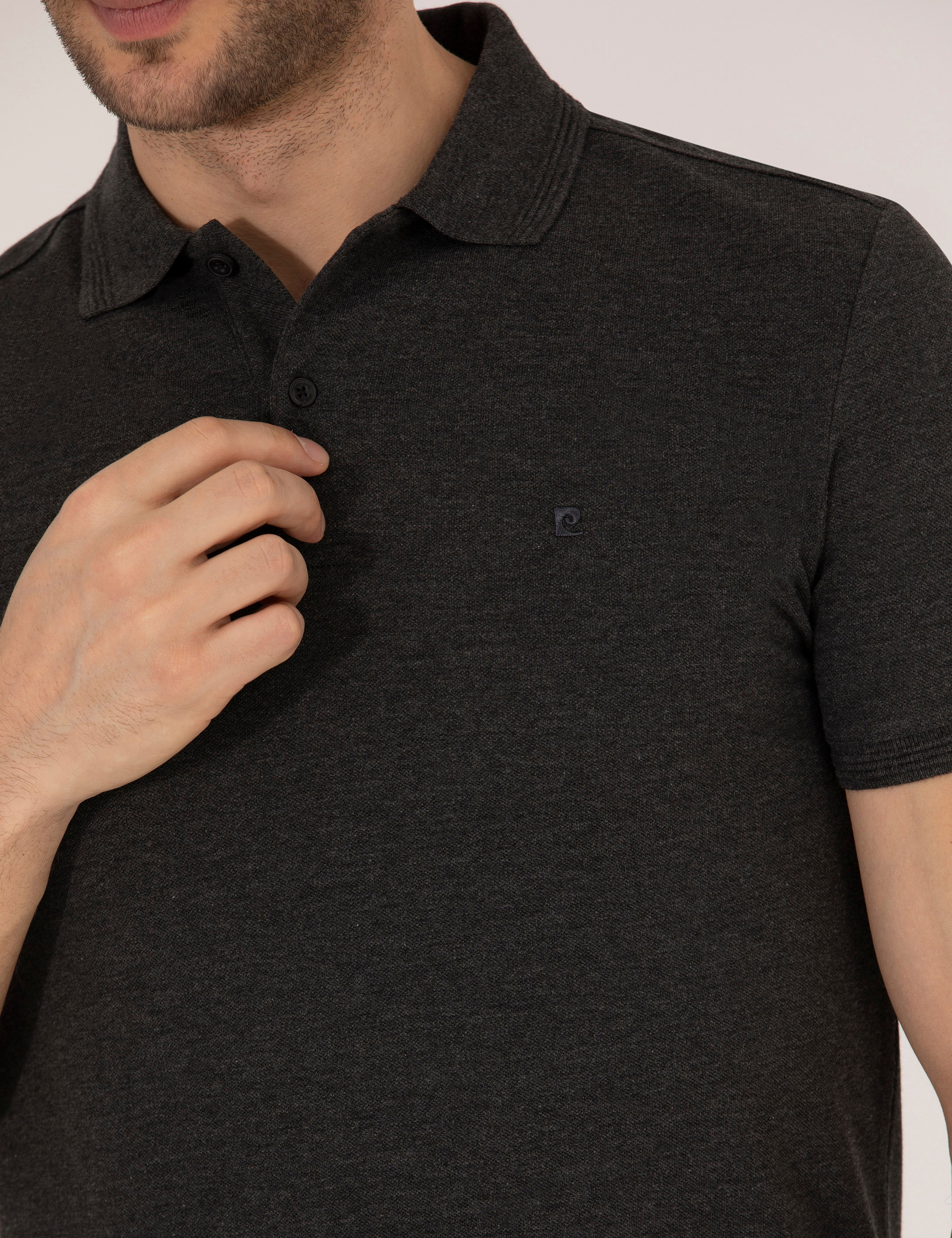 Antrasit Melanj Slim Fit %100 Pamuk Polo Yaka Basic Tişört - Image 7