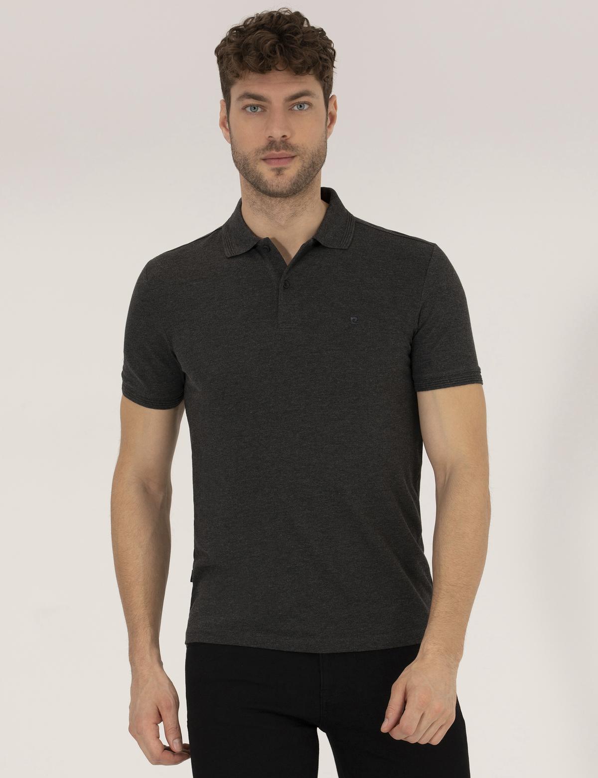 Antrasit Melanj Slim Fit Polo Yaka Basic Tişört
