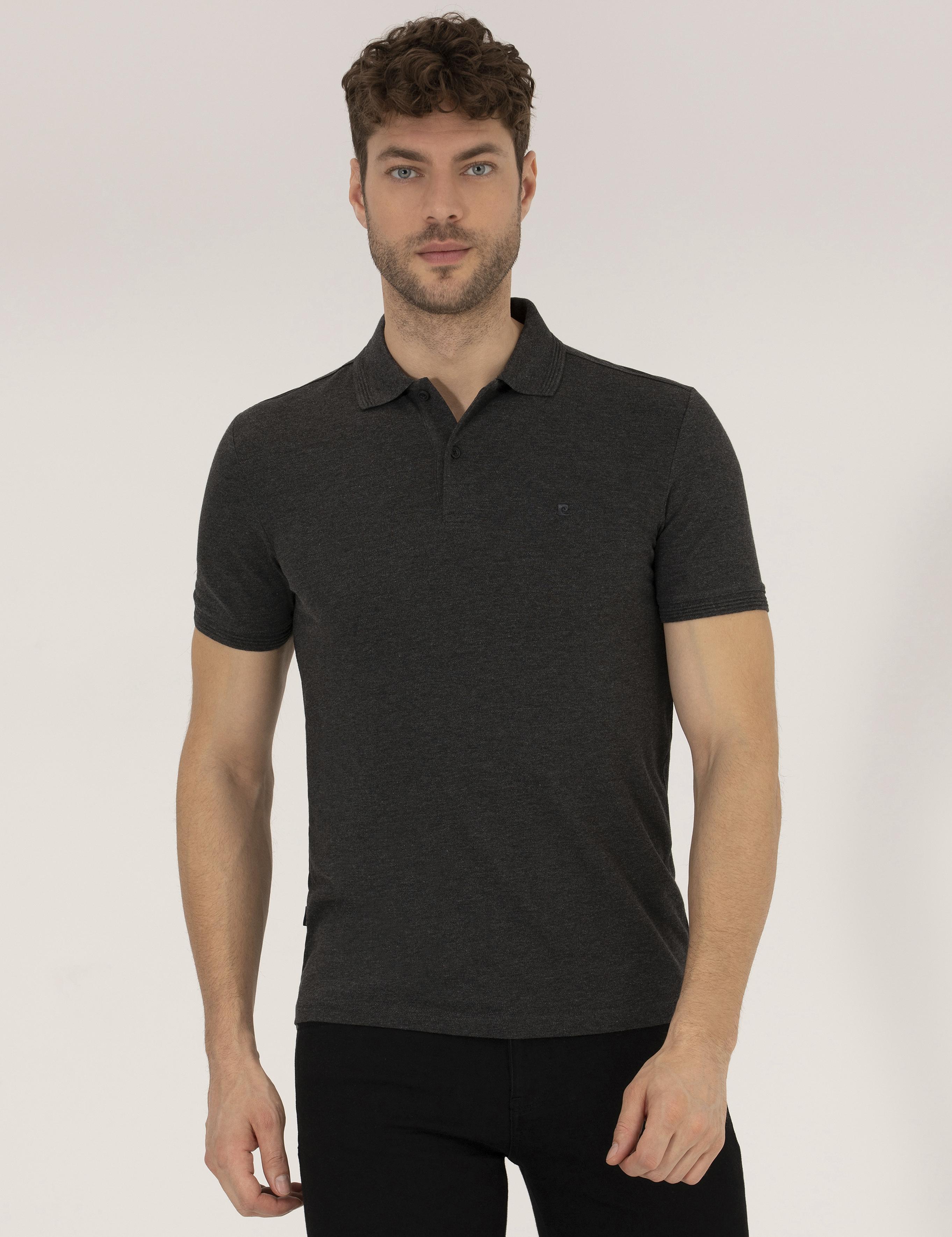 Antrasit Melanj Slim Fit Polo Yaka Basic Tişört