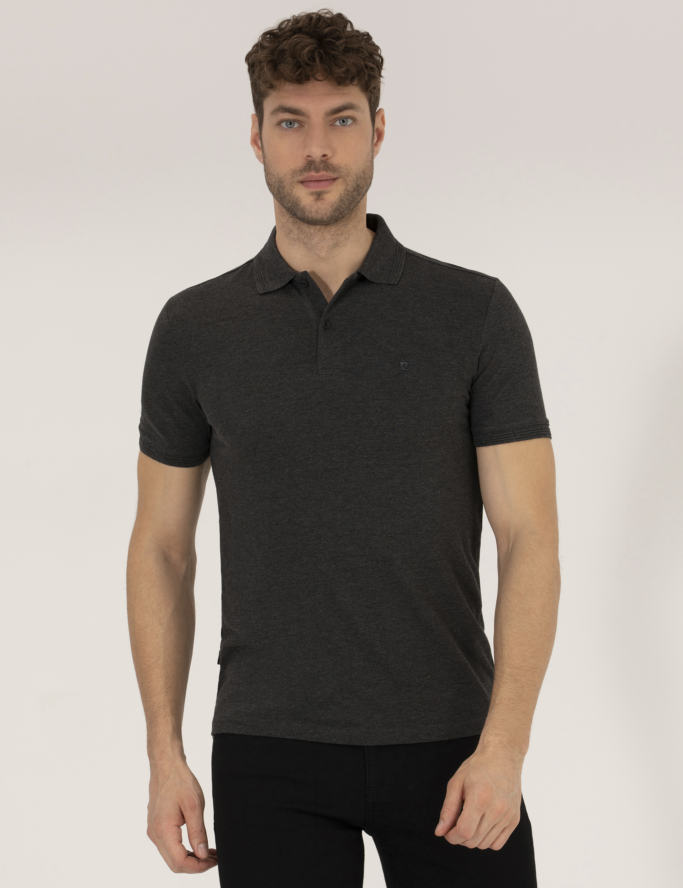 Antrasit Melanj Slim Fit %100 Pamuk Polo Yaka Basic Tişört